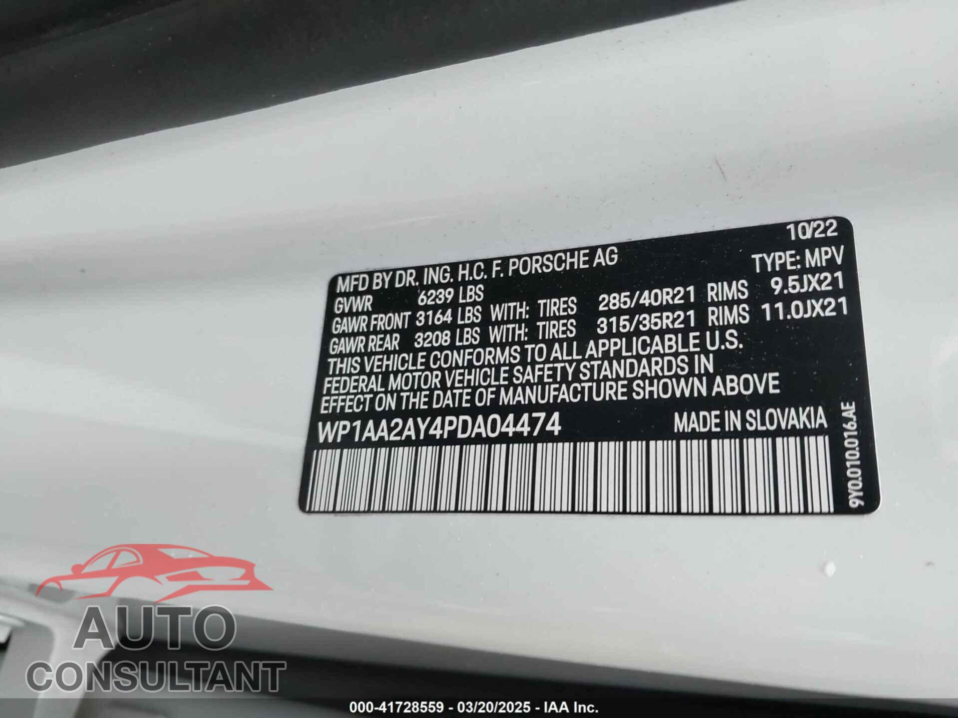 PORSCHE CAYENNE 2023 - WP1AA2AY4PDA04474