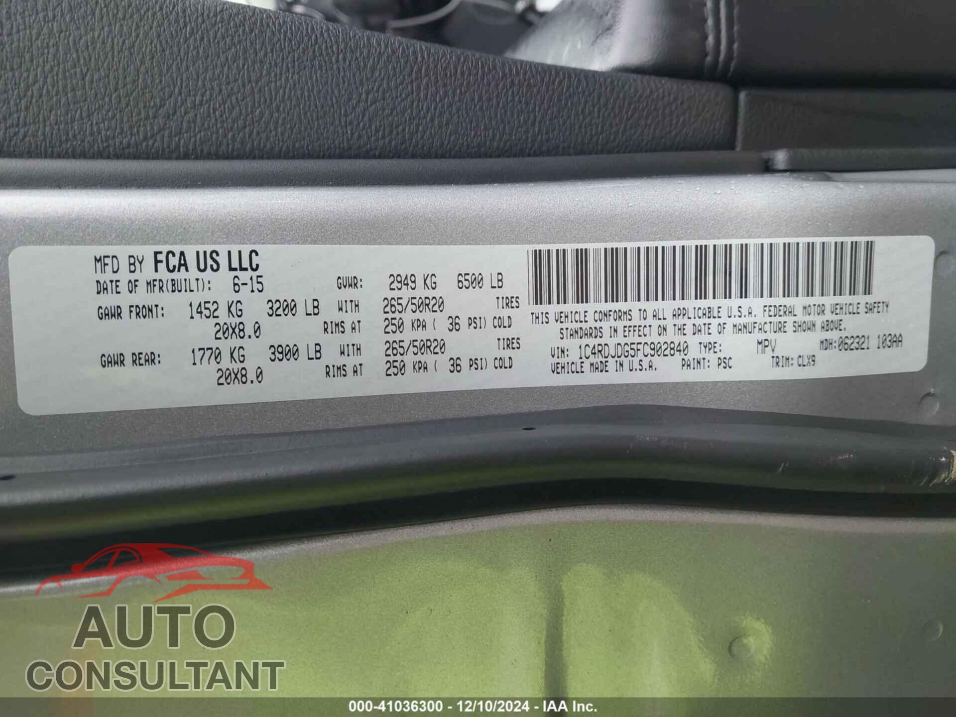 DODGE DURANGO 2015 - 1C4RDJDG5FC902840