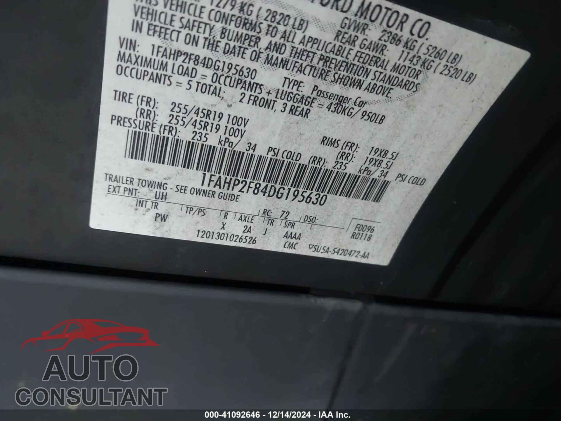 FORD TAURUS 2013 - 1FAHP2F84DG195630