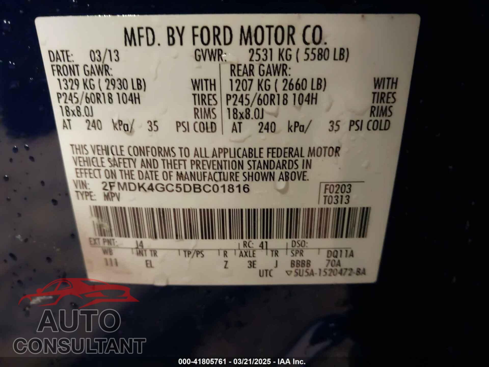 FORD EDGE 2013 - 2FMDK4GC5DBC01816
