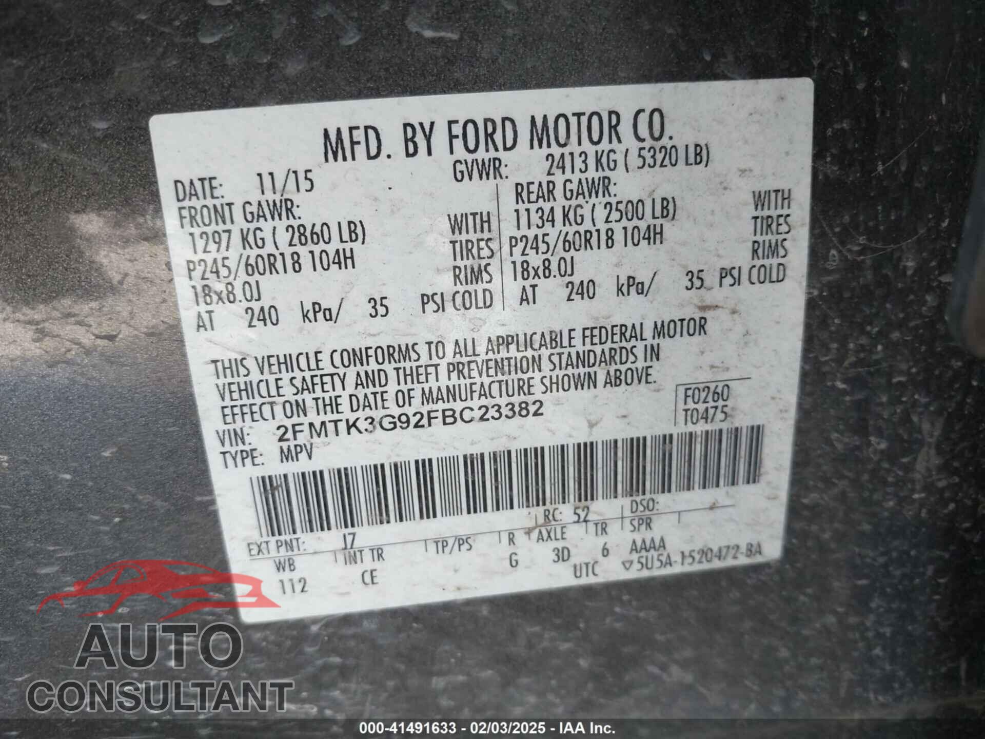 FORD EDGE 2015 - 2FMTK3G92FBC23382