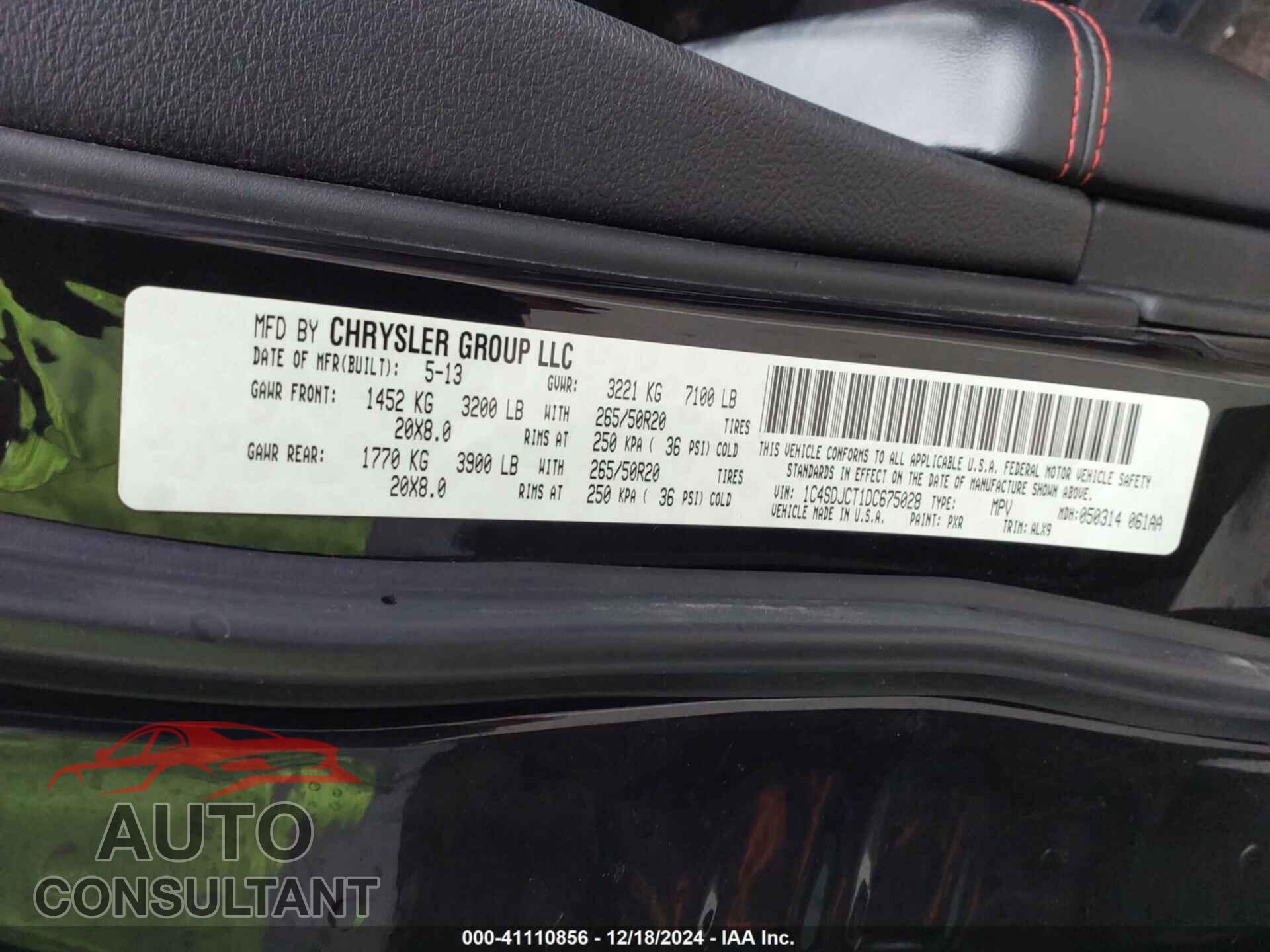 DODGE DURANGO 2013 - 1C4SDJCT1DC675028
