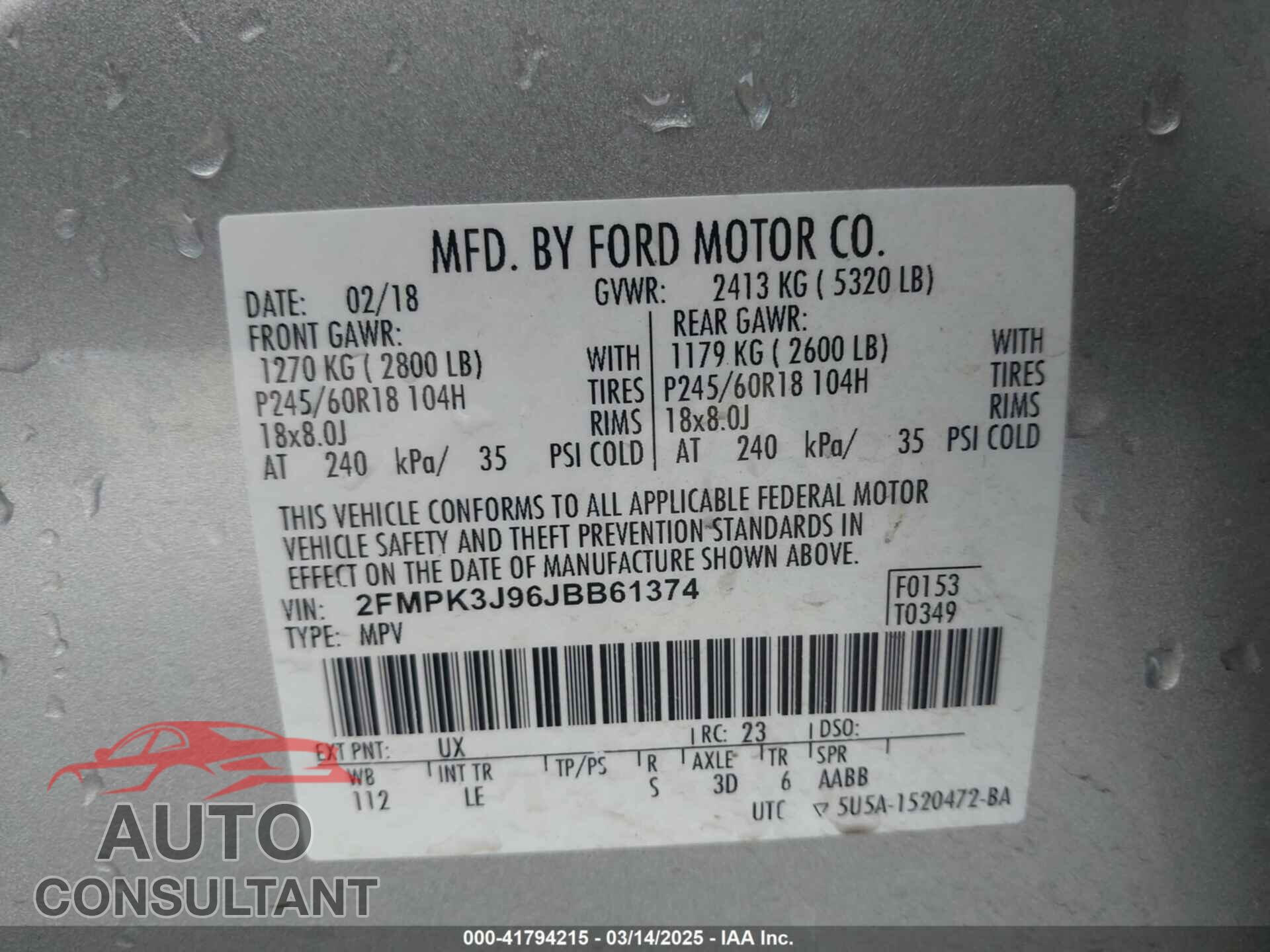 FORD EDGE 2018 - 2FMPK3J96JBB61374