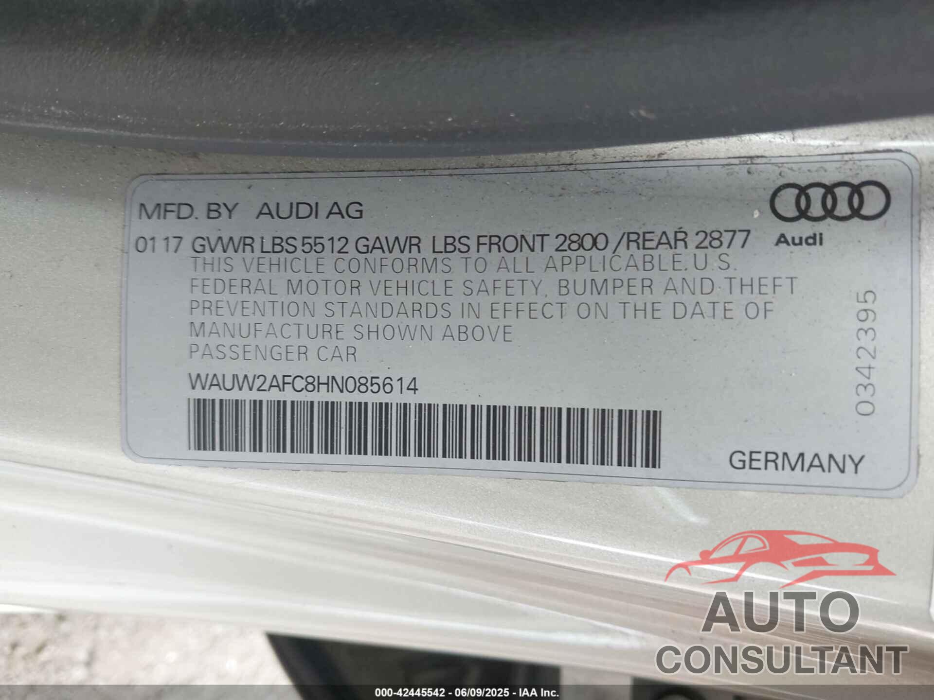 AUDI A7 2017 - WAUW2AFC8HN085614