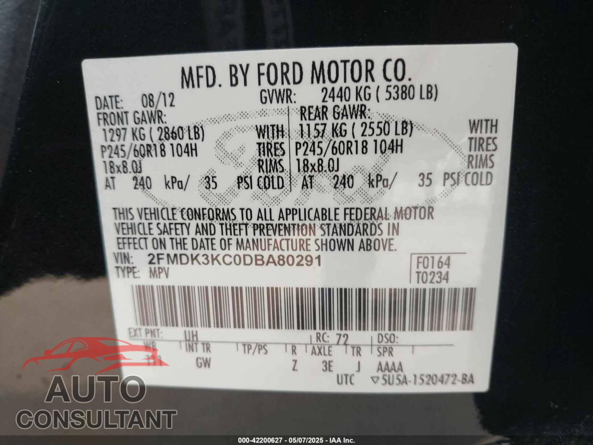 FORD EDGE 2013 - 2FMDK3KC0DBA80291