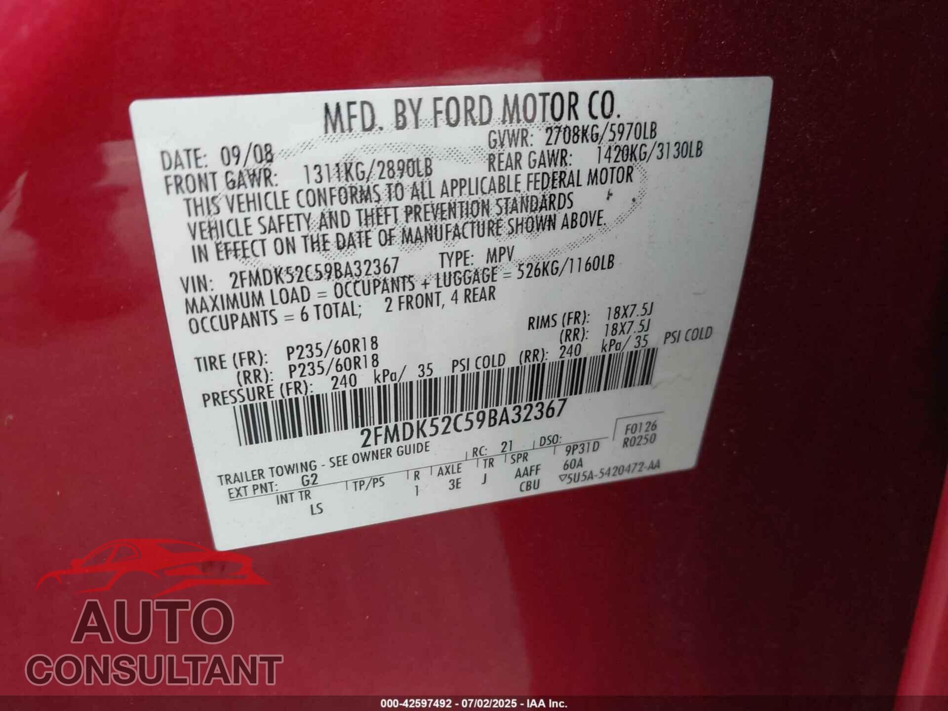FORD FLEX 2009 - 2FMDK52C59BA32367