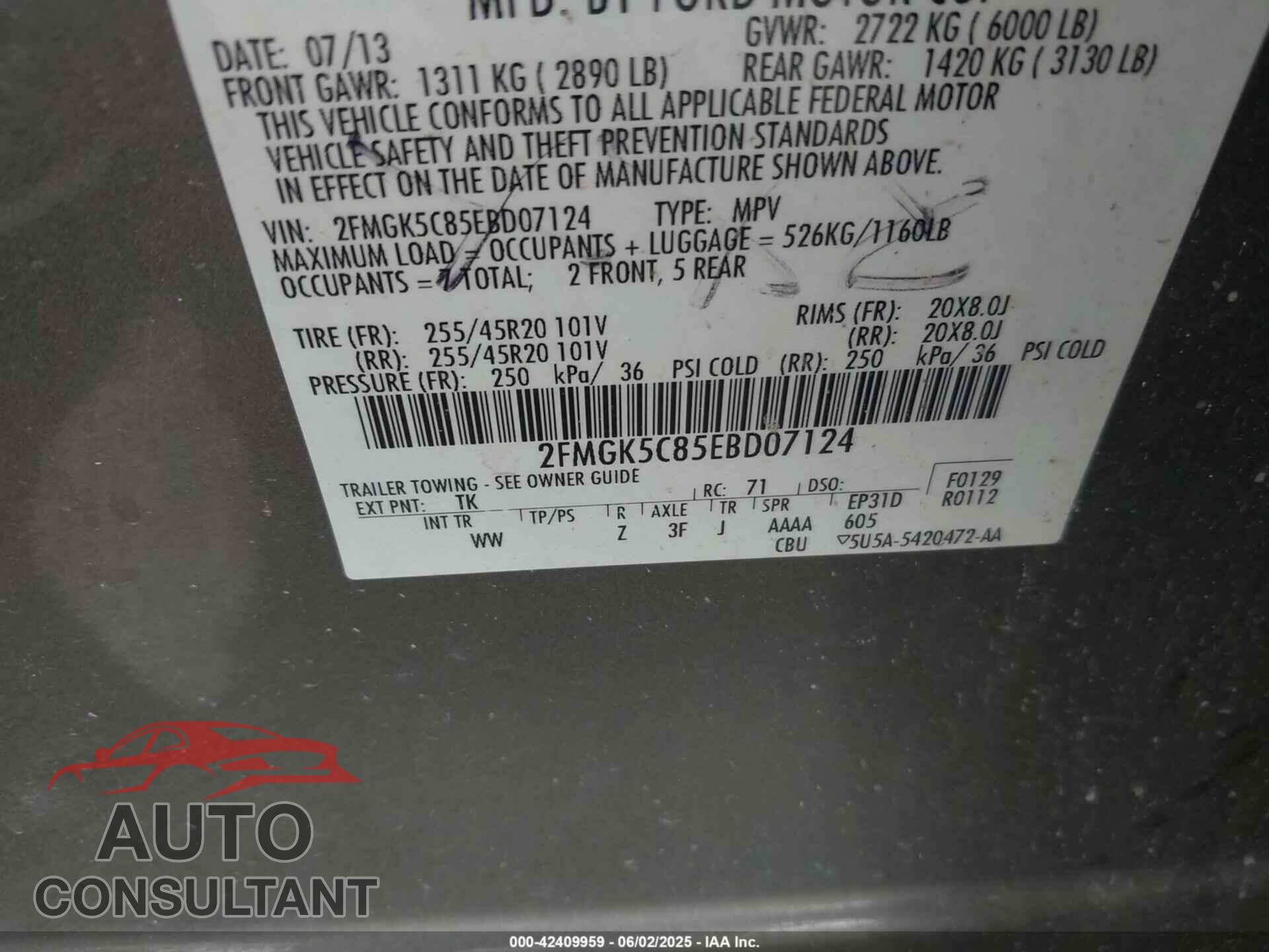 FORD FLEX 2014 - 2FMGK5C85EBD07124