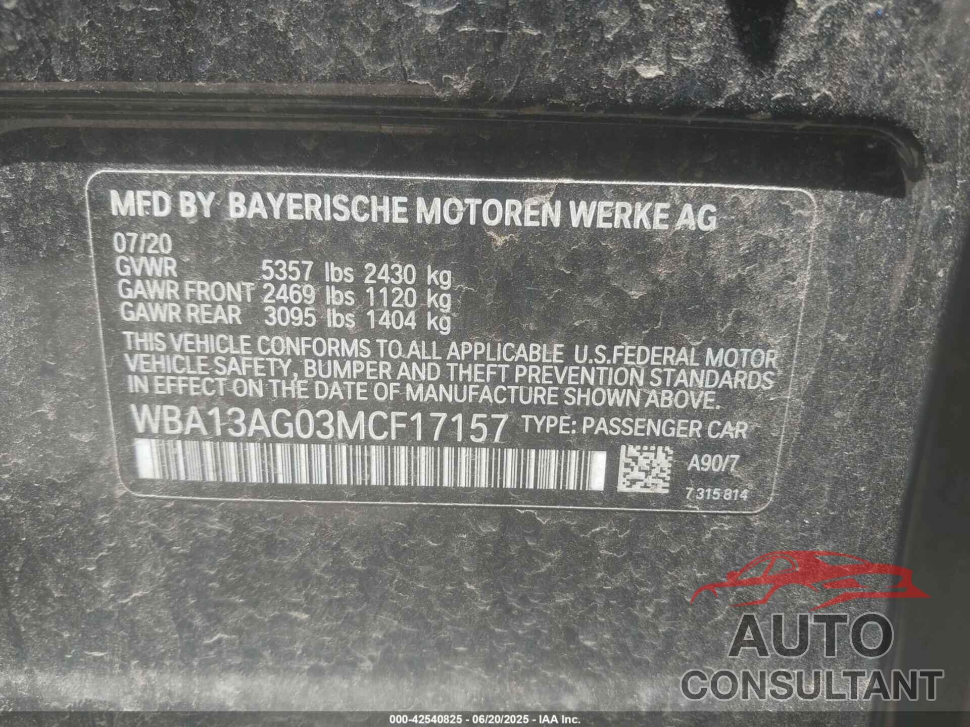BMW 5 SERIES 2021 - WBA13AG03MCF17157