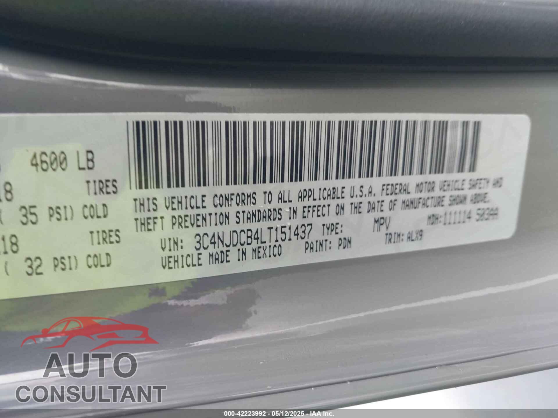 JEEP COMPASS 2020 - 3C4NJDCB4LT151437