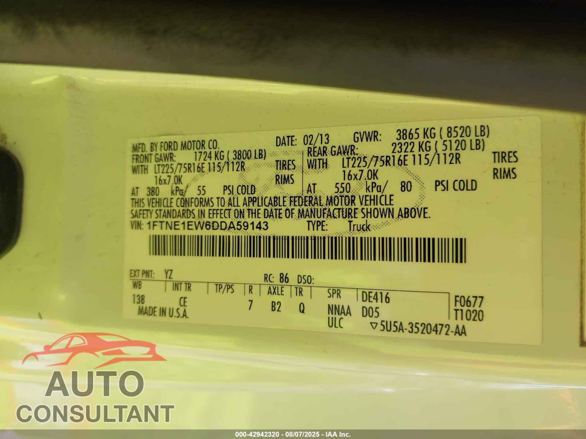 FORD E-150 2013 - 1FTNE1EW6DDA59143