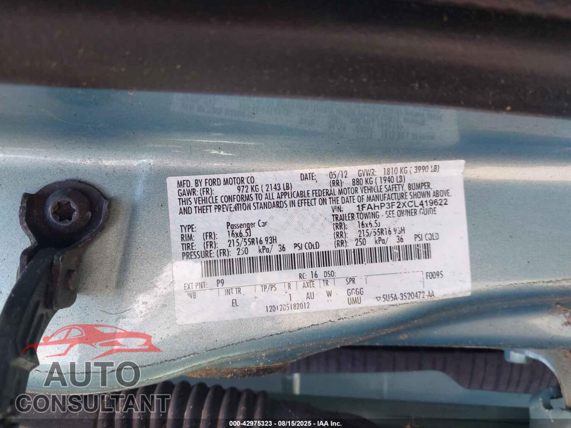 FORD FOCUS 2012 - 1FAHP3F2XCL419622