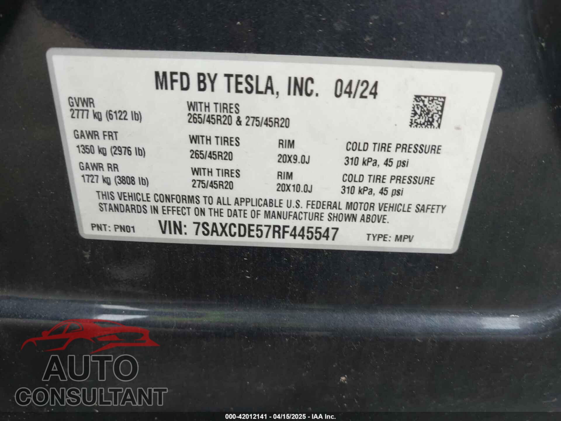 TESLA MODEL X 2024 - 7SAXCDE57RF445547
