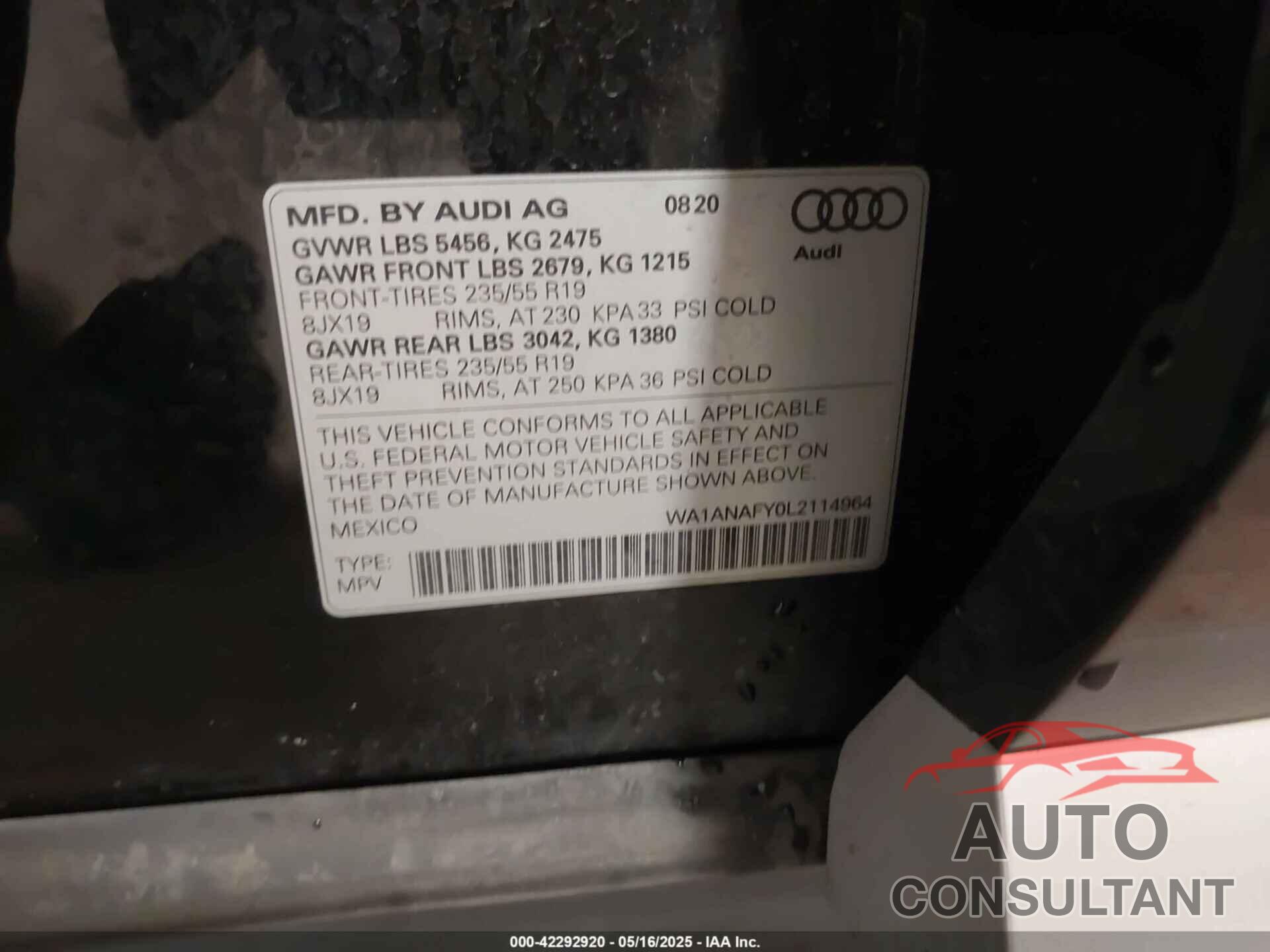 AUDI Q5 2020 - WA1ANAFY0L2114964