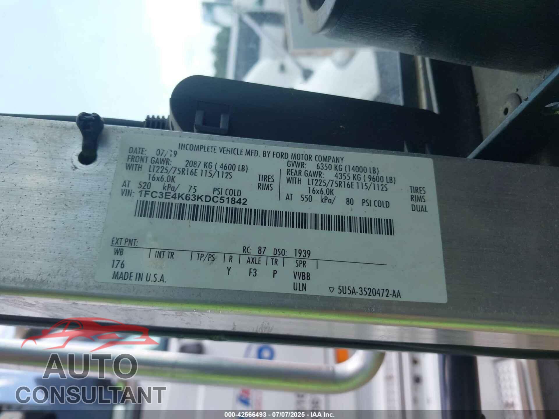 FORD E-450 STRIPPED 2019 - 1FC3E4K63KDC51842