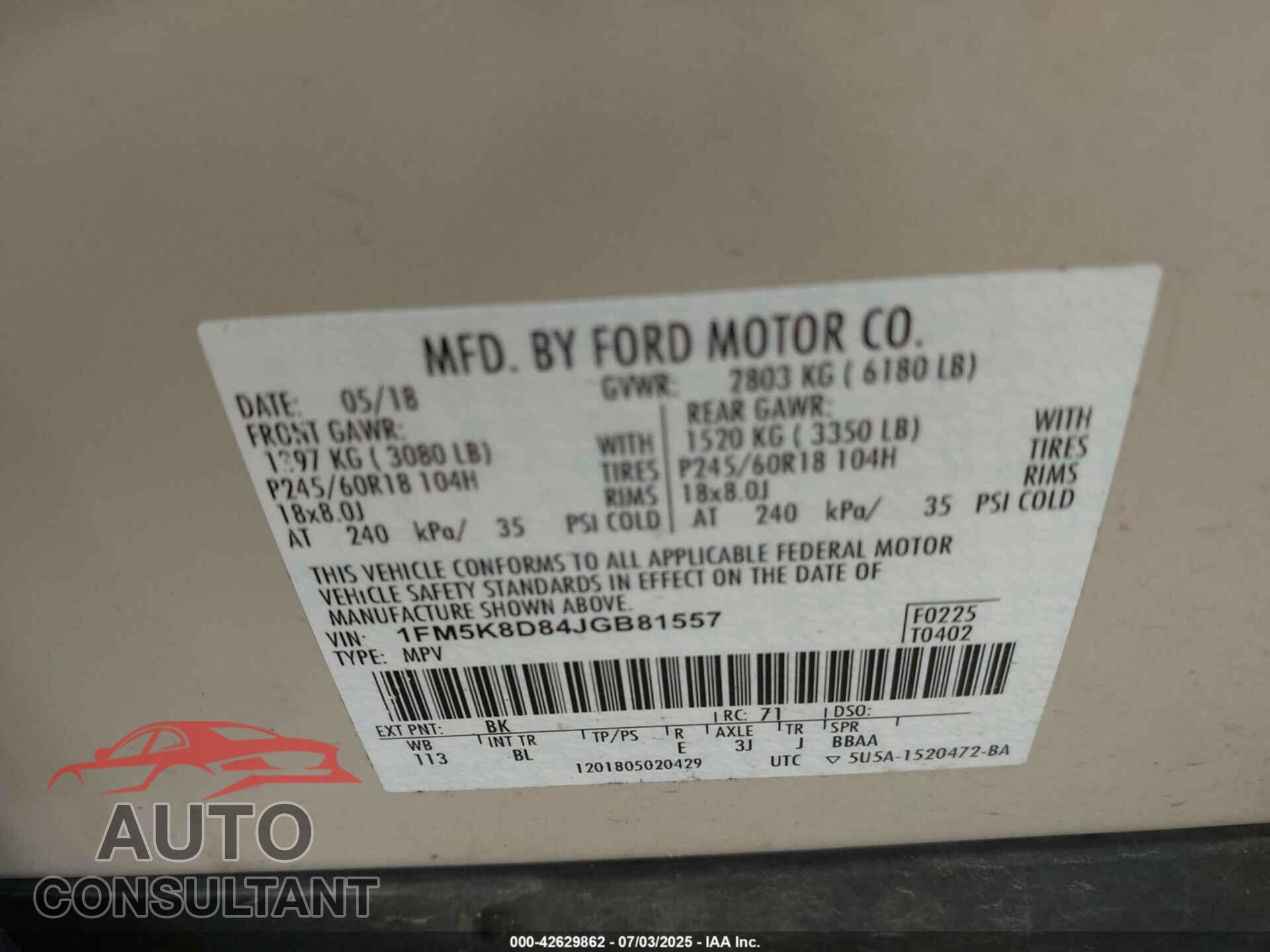 FORD EXPLORER 2018 - 1FM5K8D84JGB81557