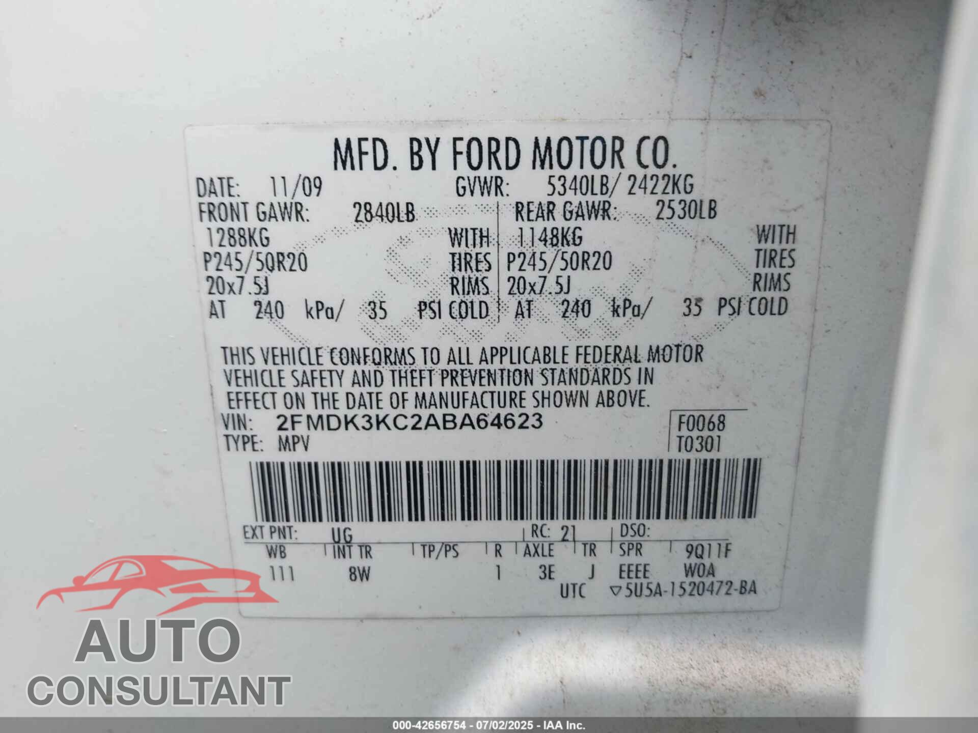 FORD EDGE 2010 - 2FMDK3KC2ABA64623