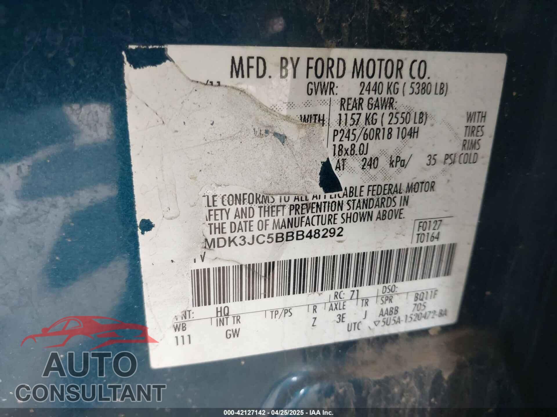 FORD EDGE 2011 - 2FMDK3JC5BBB48292