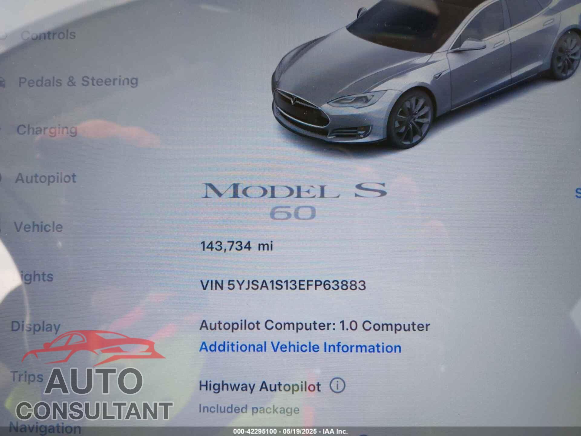 TESLA MODEL S 2014 - 5YJSA1S13EFP63883