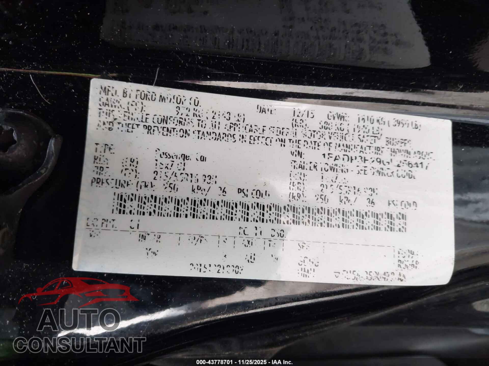 FORD FOCUS 2016 - 1FADP3F29GL256417