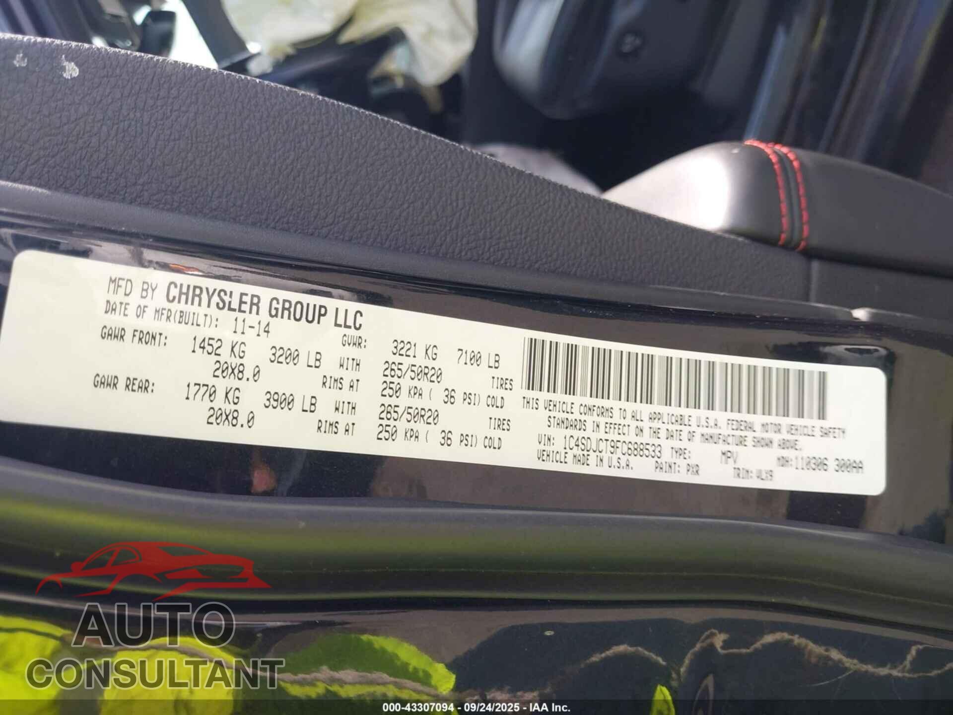 DODGE DURANGO 2015 - 1C4SDJCT9FC688533