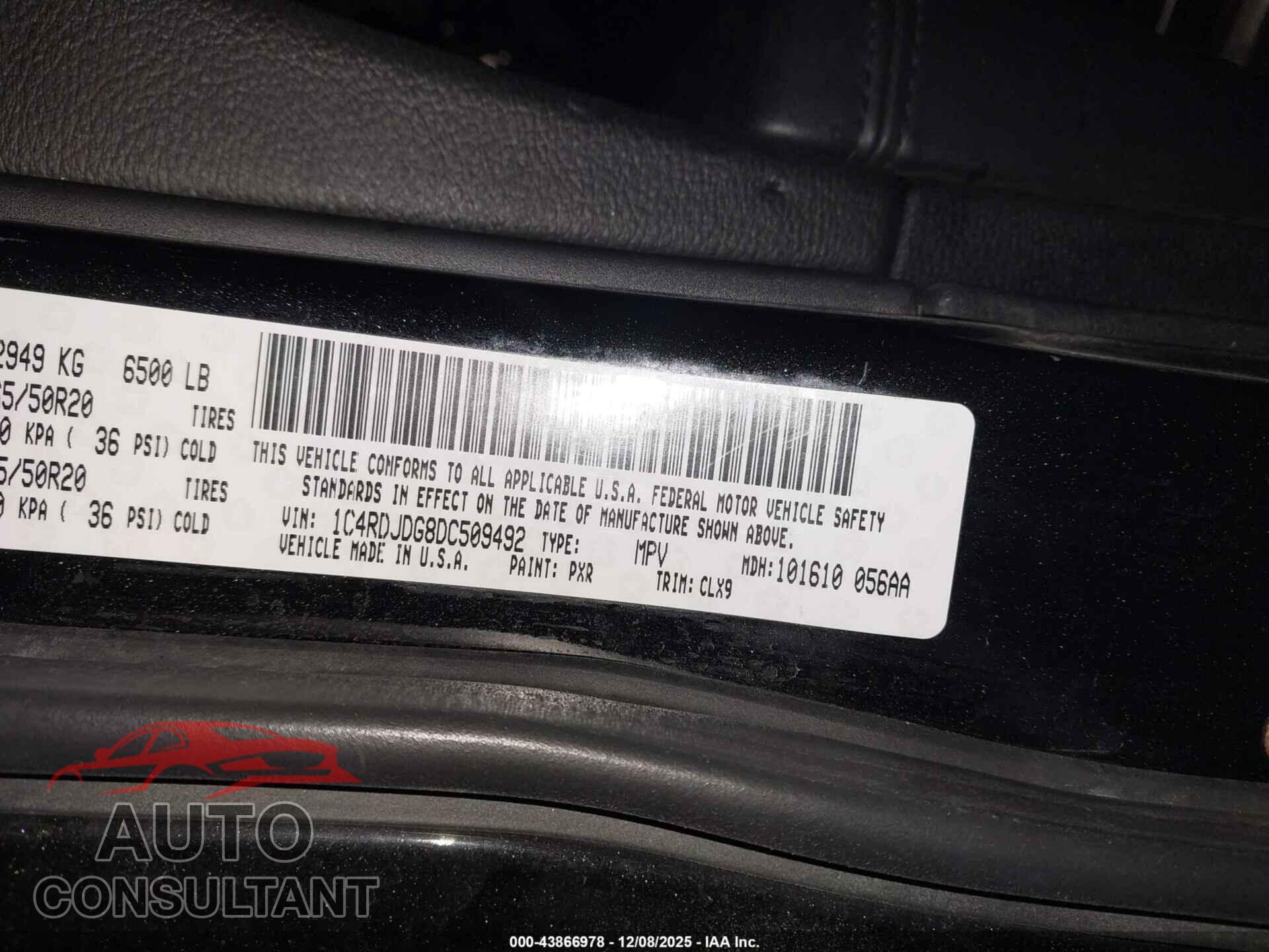 DODGE DURANGO 2013 - 1C4RDJDG8DC509492
