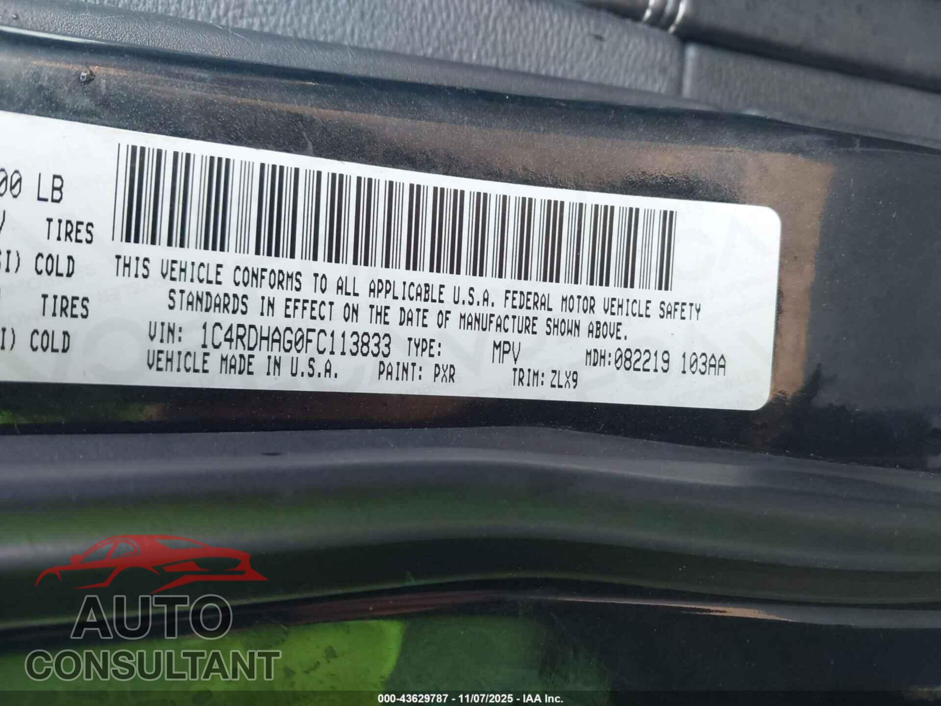DODGE DURANGO 2015 - 1C4RDHAG0FC113833