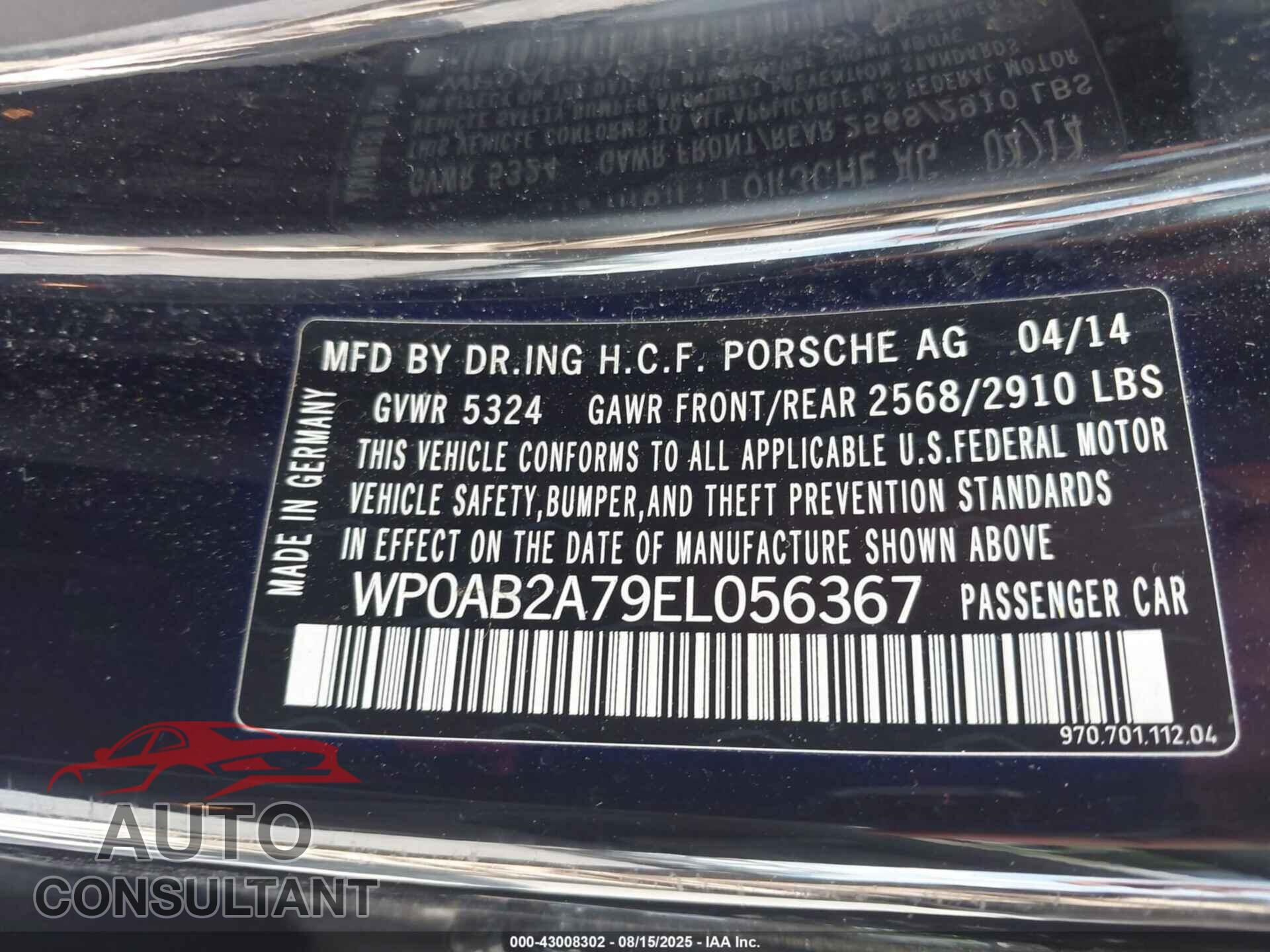 PORSCHE PANAMERA 2014 - WP0AB2A79EL056367