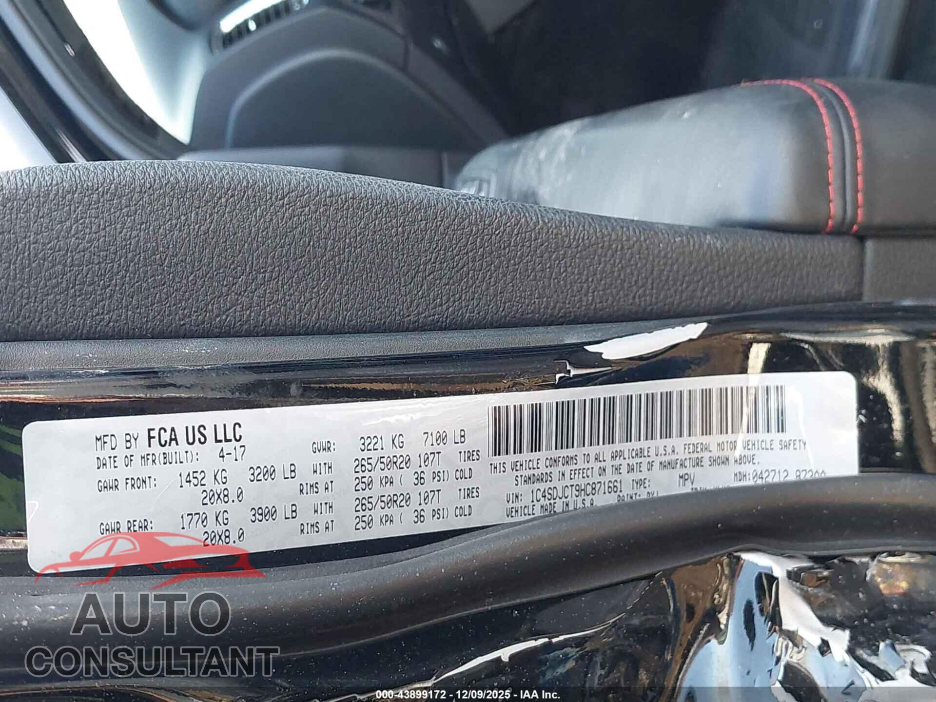DODGE DURANGO 2017 - 1C4SDJCT9HC871661
