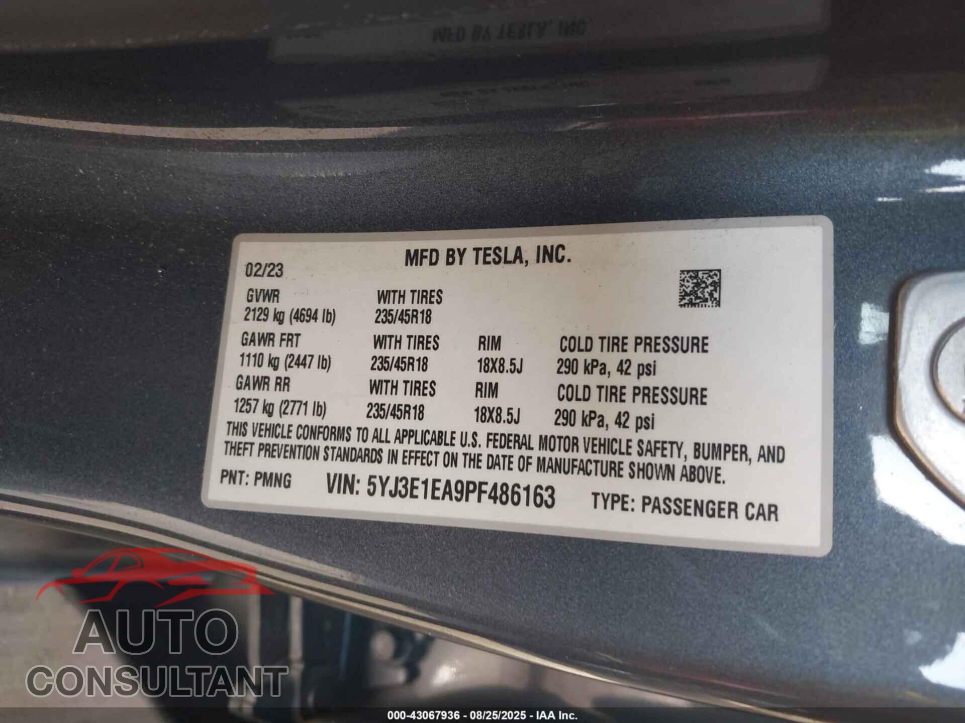 TESLA MODEL 3 2023 - 5YJ3E1EA9PF486163