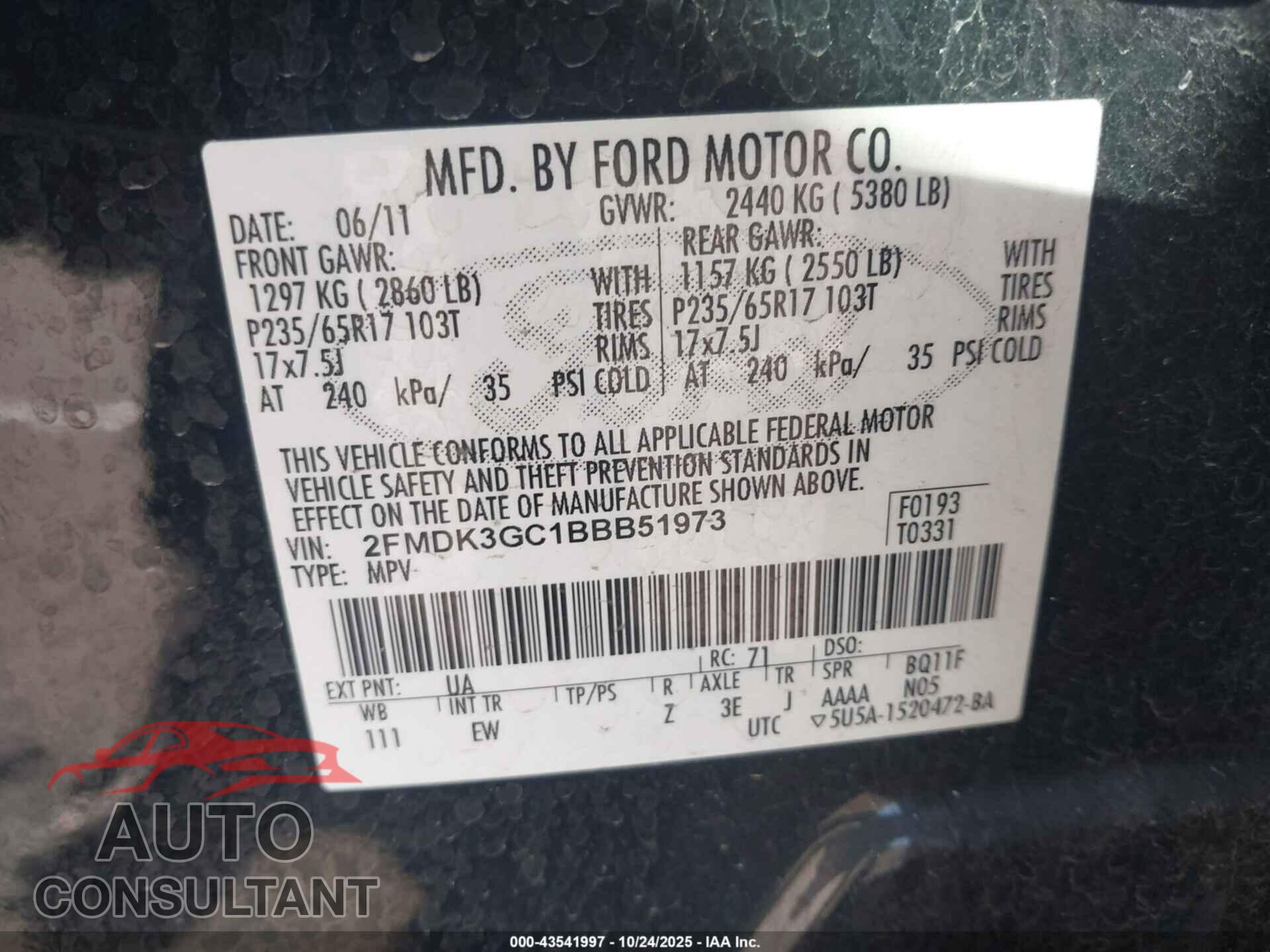 FORD EDGE 2011 - 2FMDK3GC1BBB51973