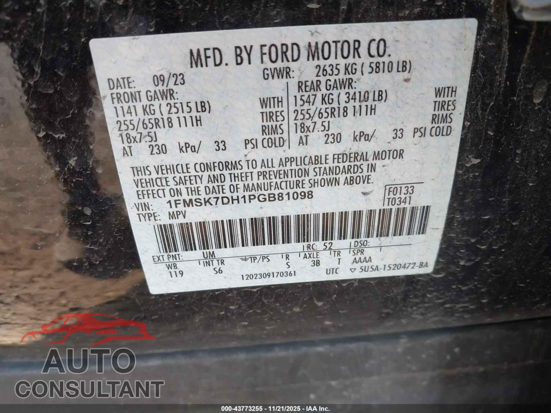 FORD EXPLORER 2023 - 1FMSK7DH1PGB81098