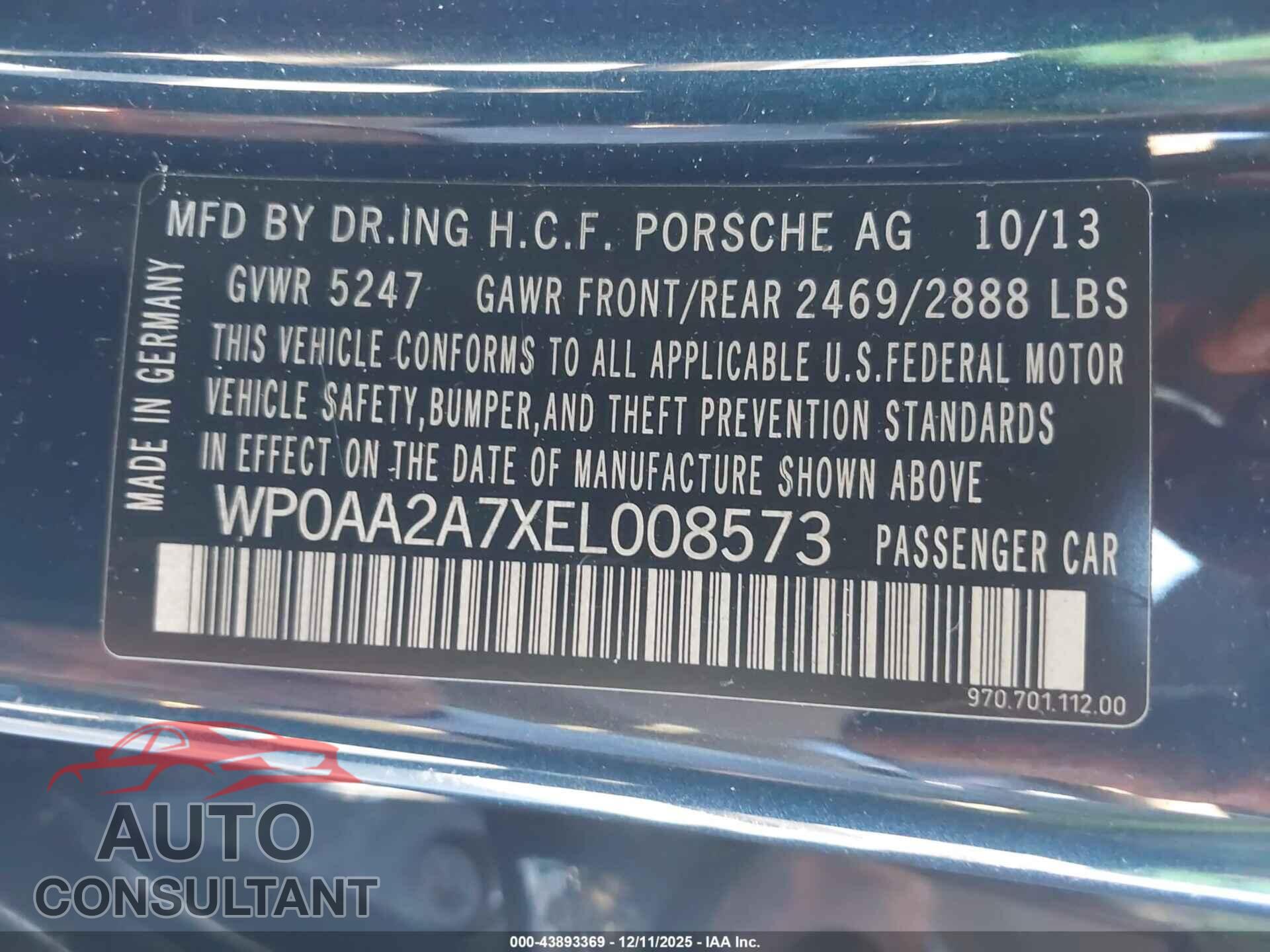 PORSCHE PANAMERA 2014 - WP0AA2A7XEL008573