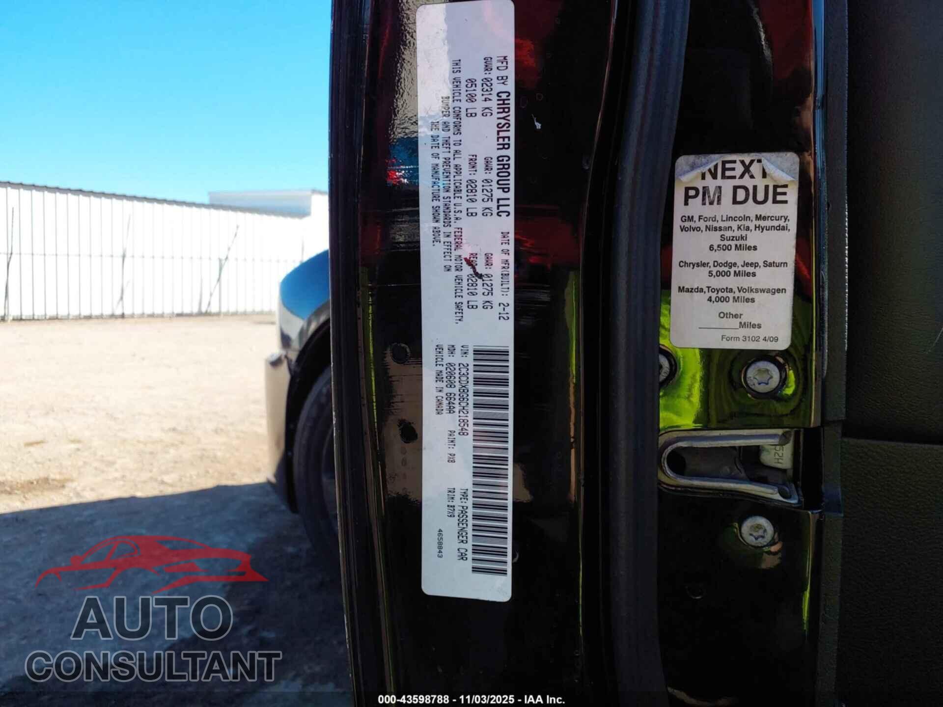 DODGE CHARGER 2012 - 2C3CDXBG6CH218548
