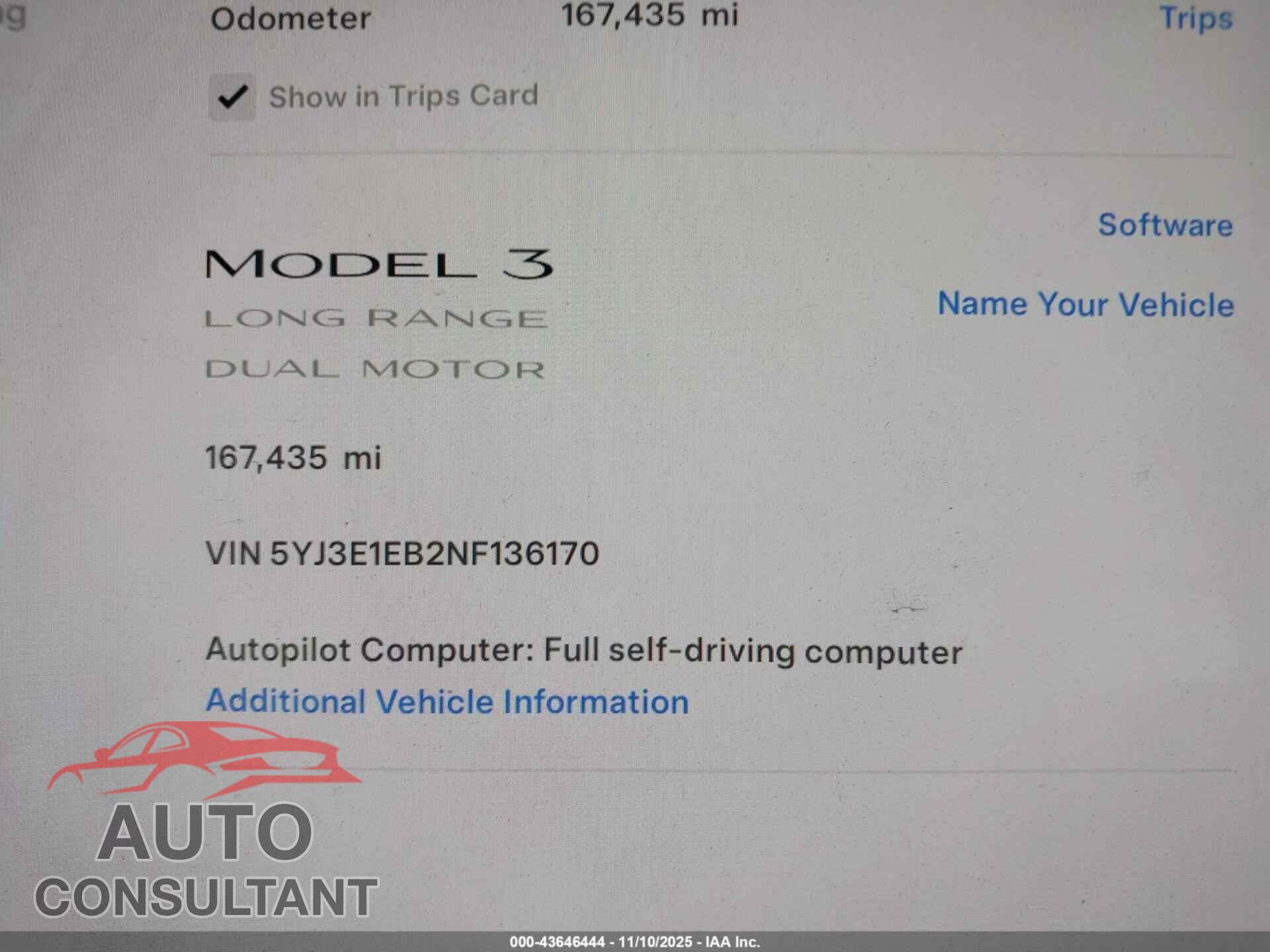 TESLA MODEL 3 2022 - 5YJ3E1EB2NF136170