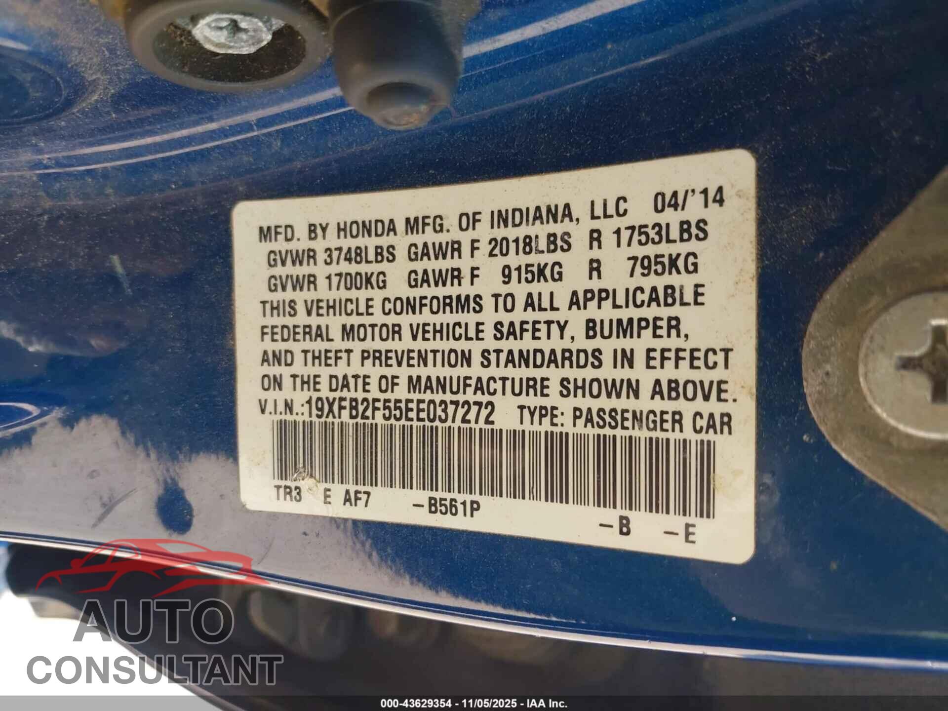 HONDA CIVIC 2014 - 19XFB2F55EE037272