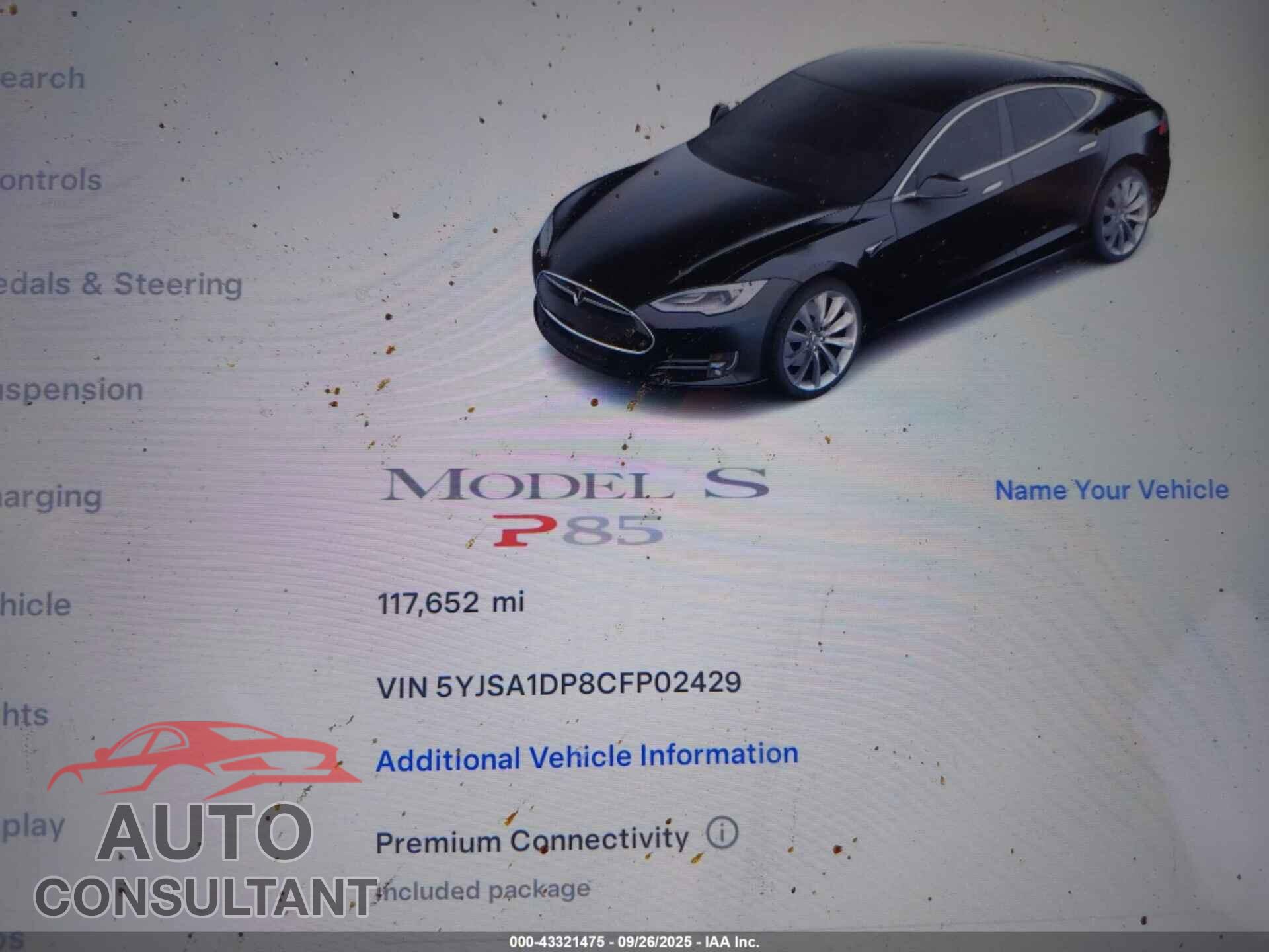 TESLA MODEL S 2012 - 5YJSA1DP8CFP02429
