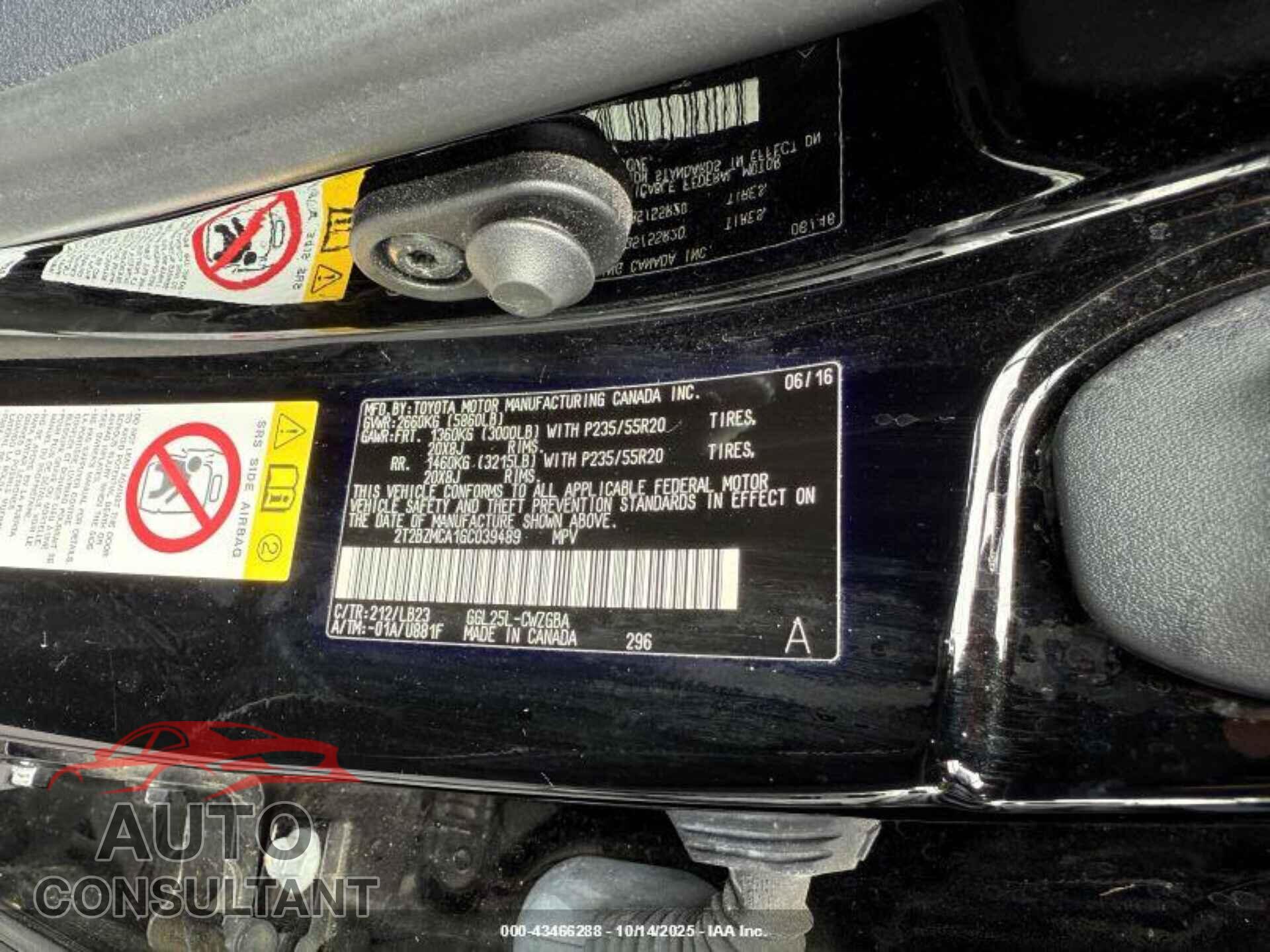 LEXUS RX 350 2016 - 2T2BZMCA1GC039489