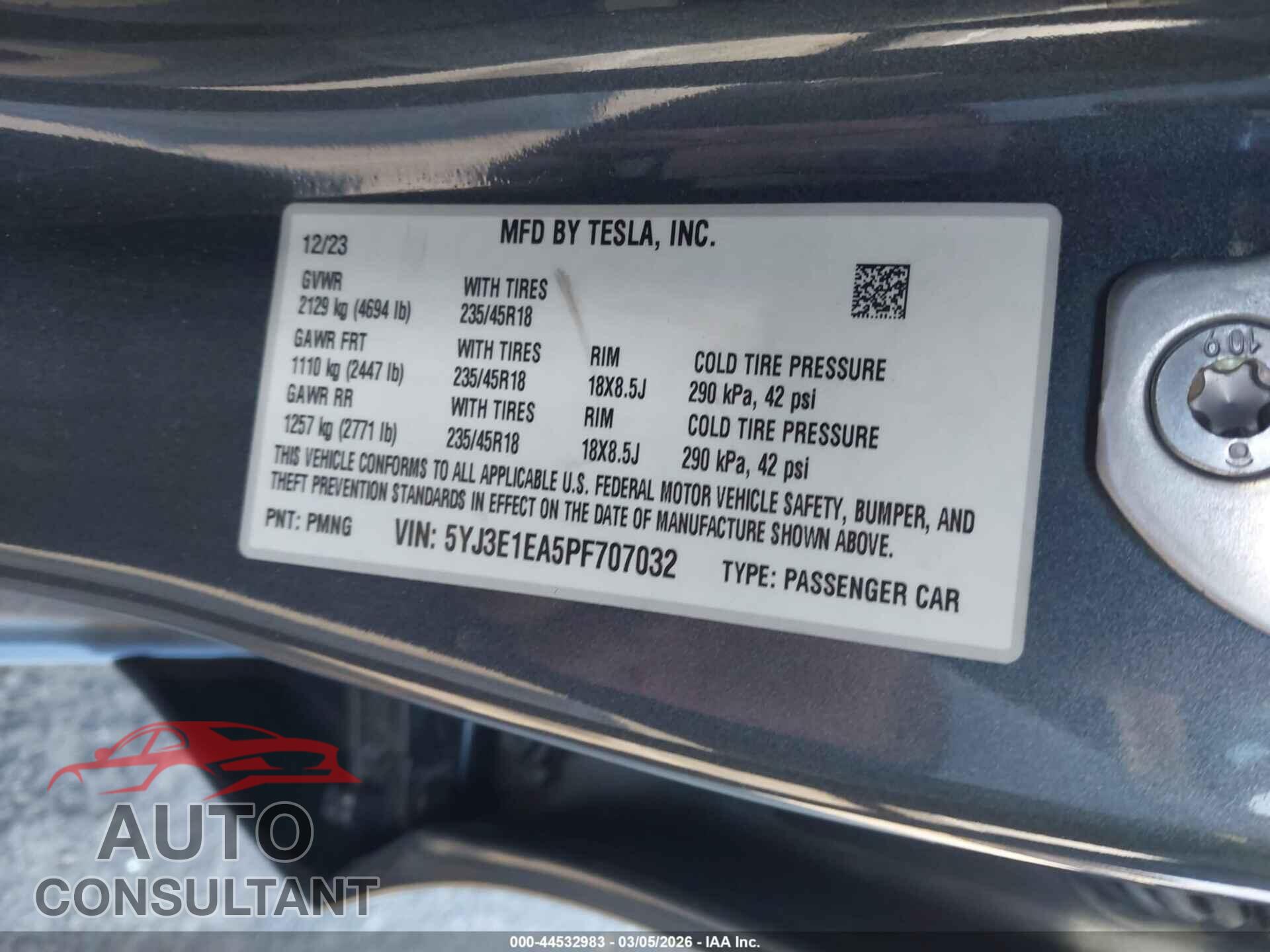 TESLA MODEL 3 2023 - 5YJ3E1EA5PF707032