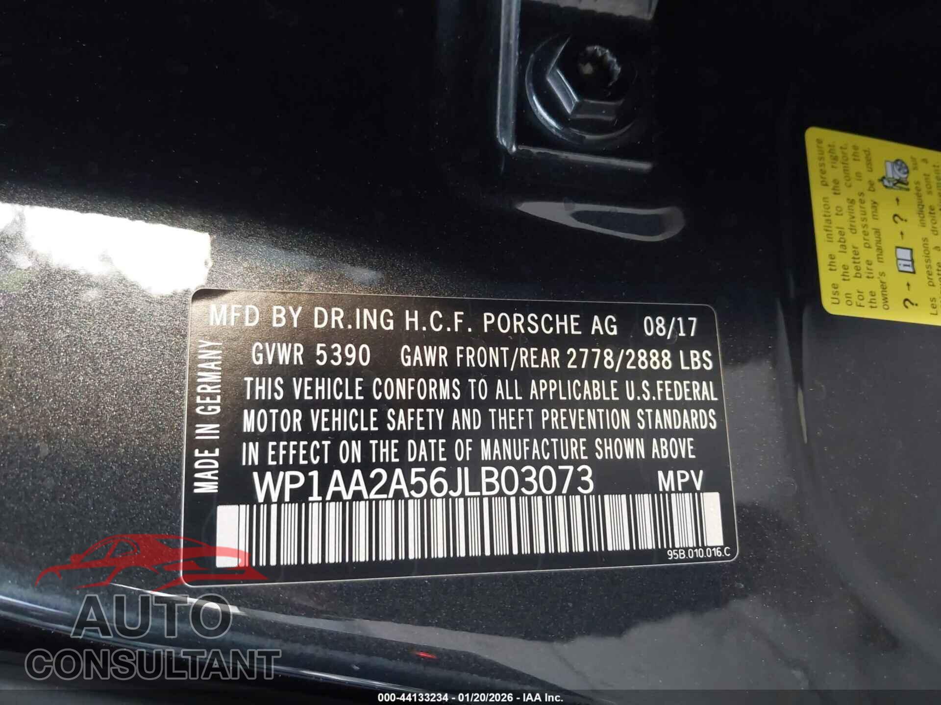 PORSCHE MACAN 2018 - WP1AA2A56JLB03073