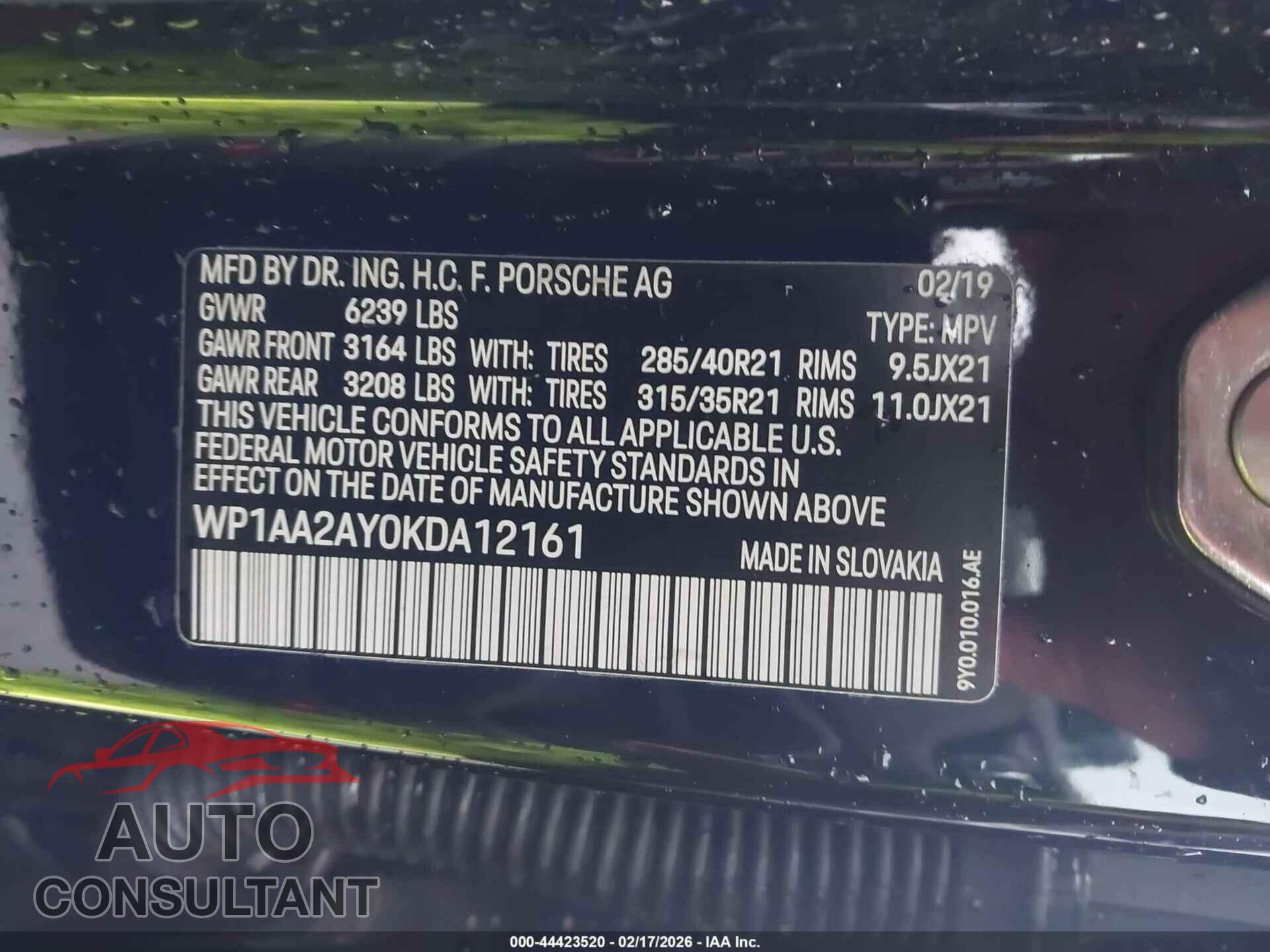 PORSCHE CAYENNE 2019 - WP1AA2AY0KDA12161
