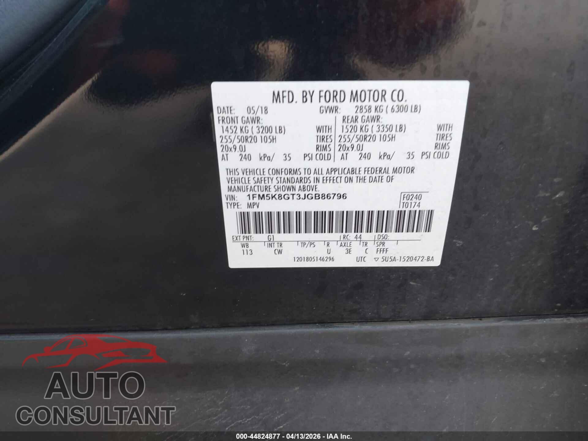 FORD EXPLORER 2018 - 1FM5K8GT3JGB86796