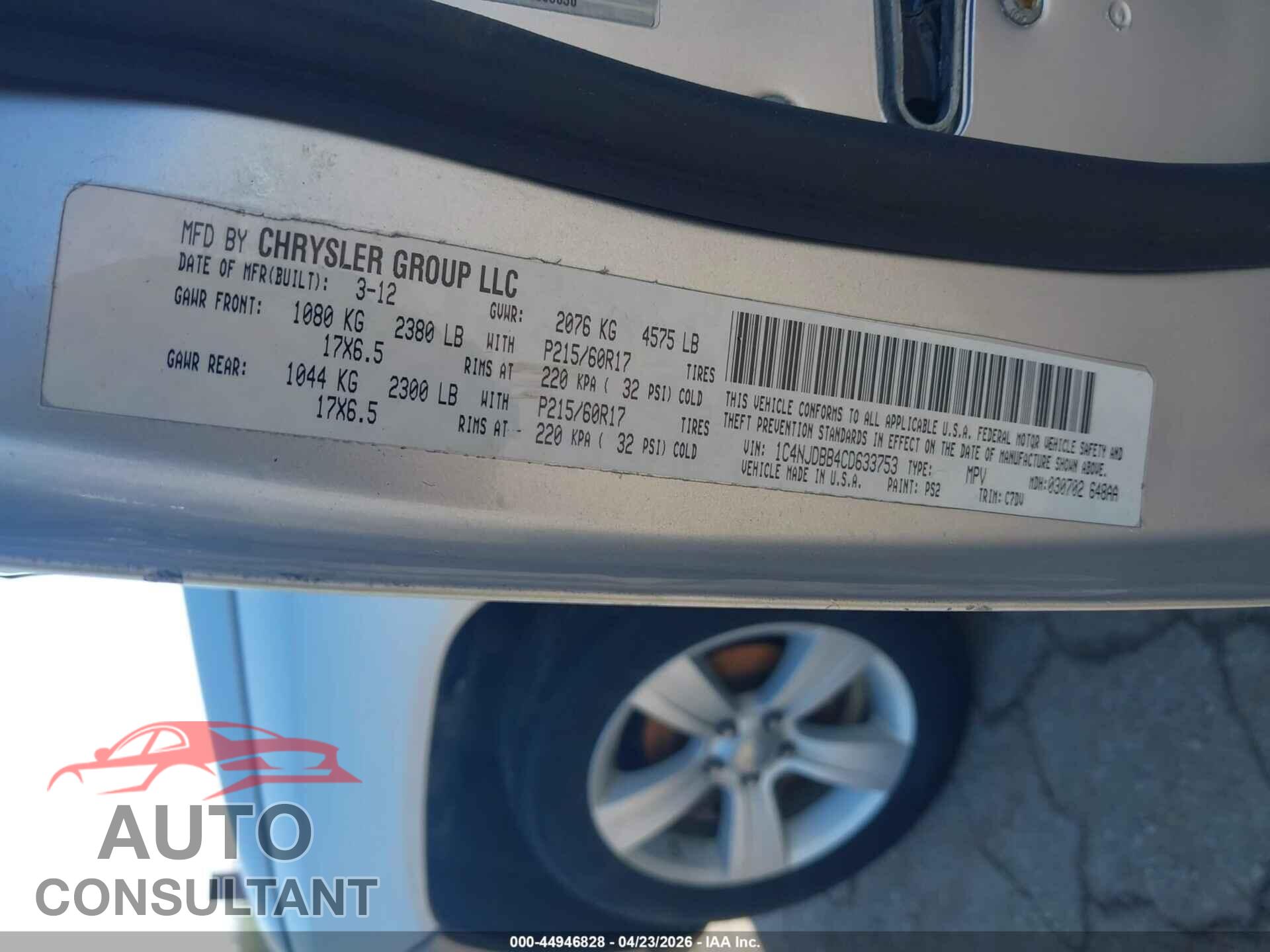 JEEP COMPASS 2012 - 1C4NJDBB4CD633753