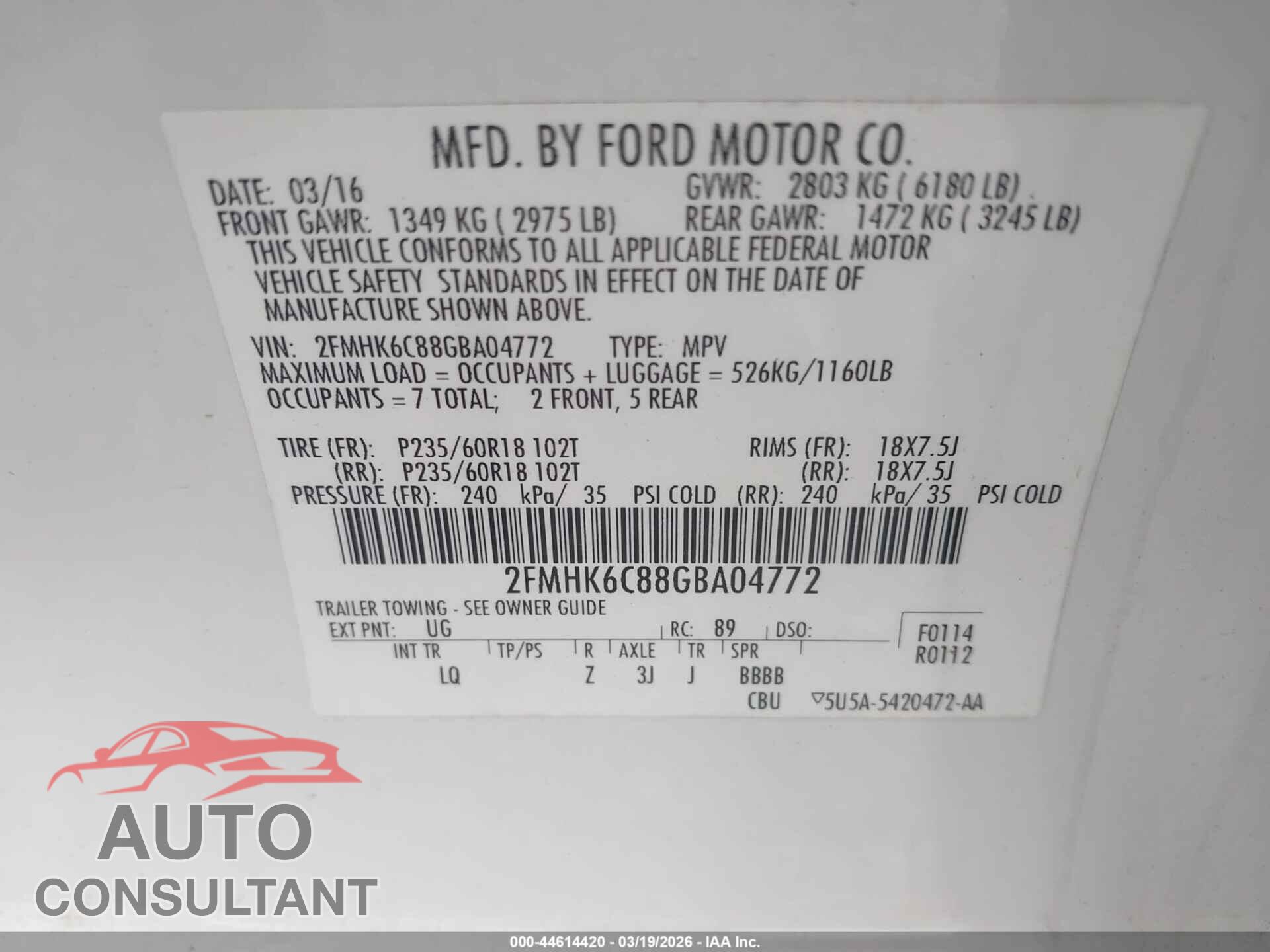 FORD FLEX 2016 - 2FMHK6C88GBA04772
