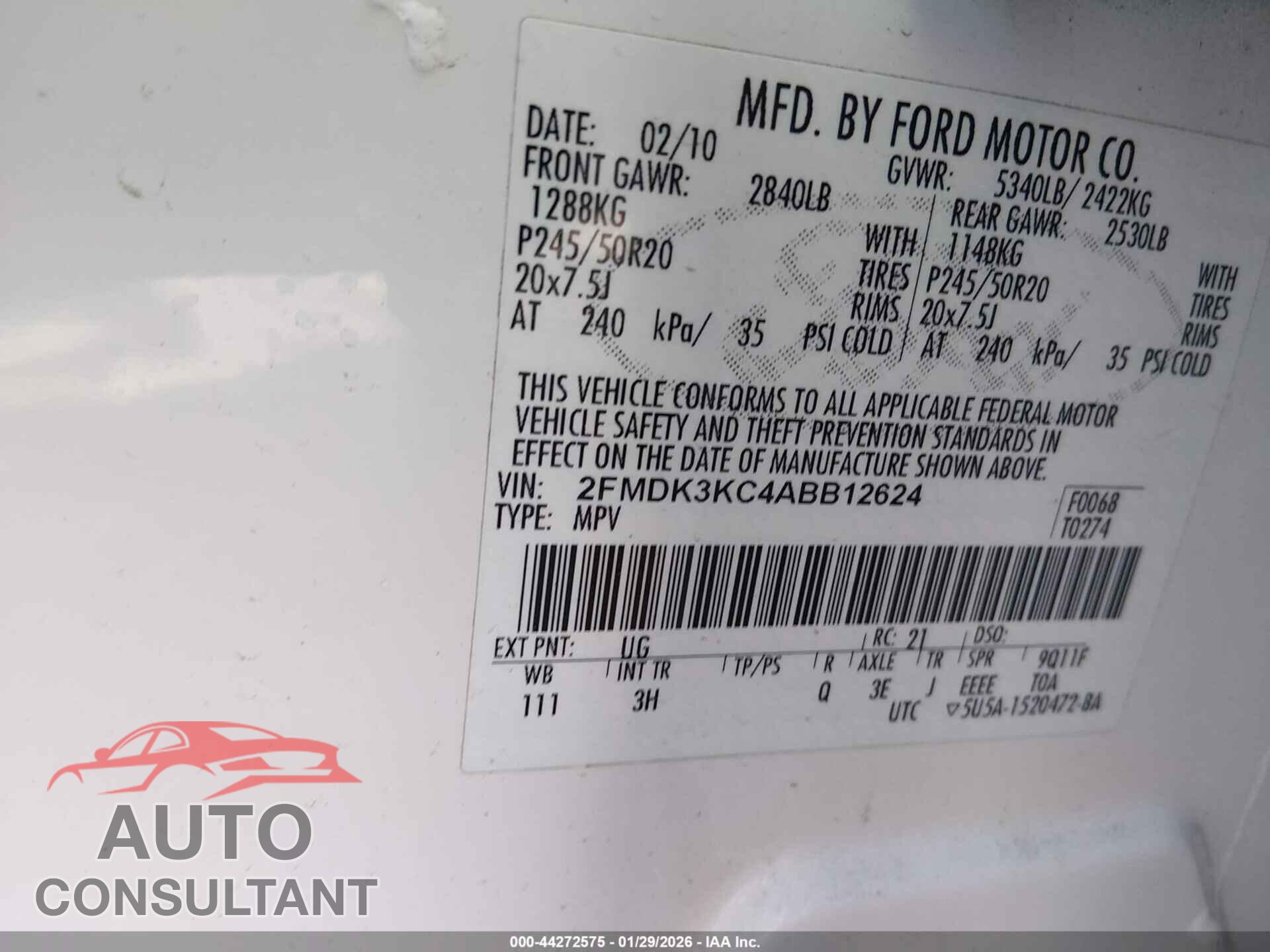 FORD EDGE 2010 - 2FMDK3KC4ABB12624
