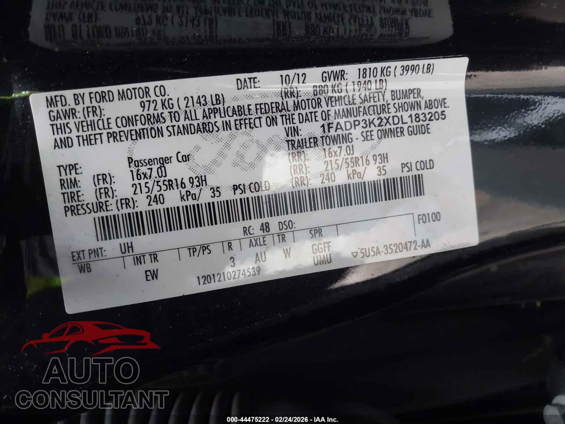 FORD FOCUS 2013 - 1FADP3K2XDL183205
