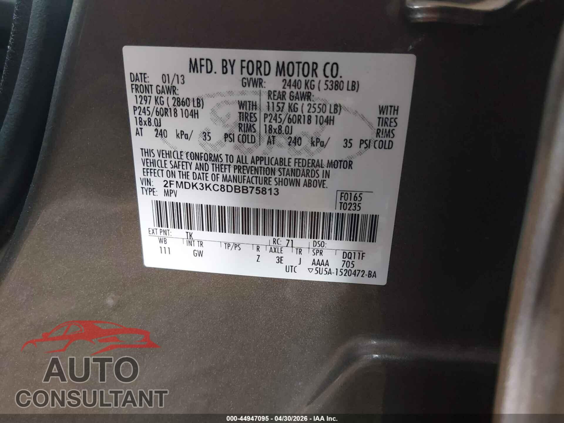 FORD EDGE 2013 - 2FMDK3KC8DBB75813