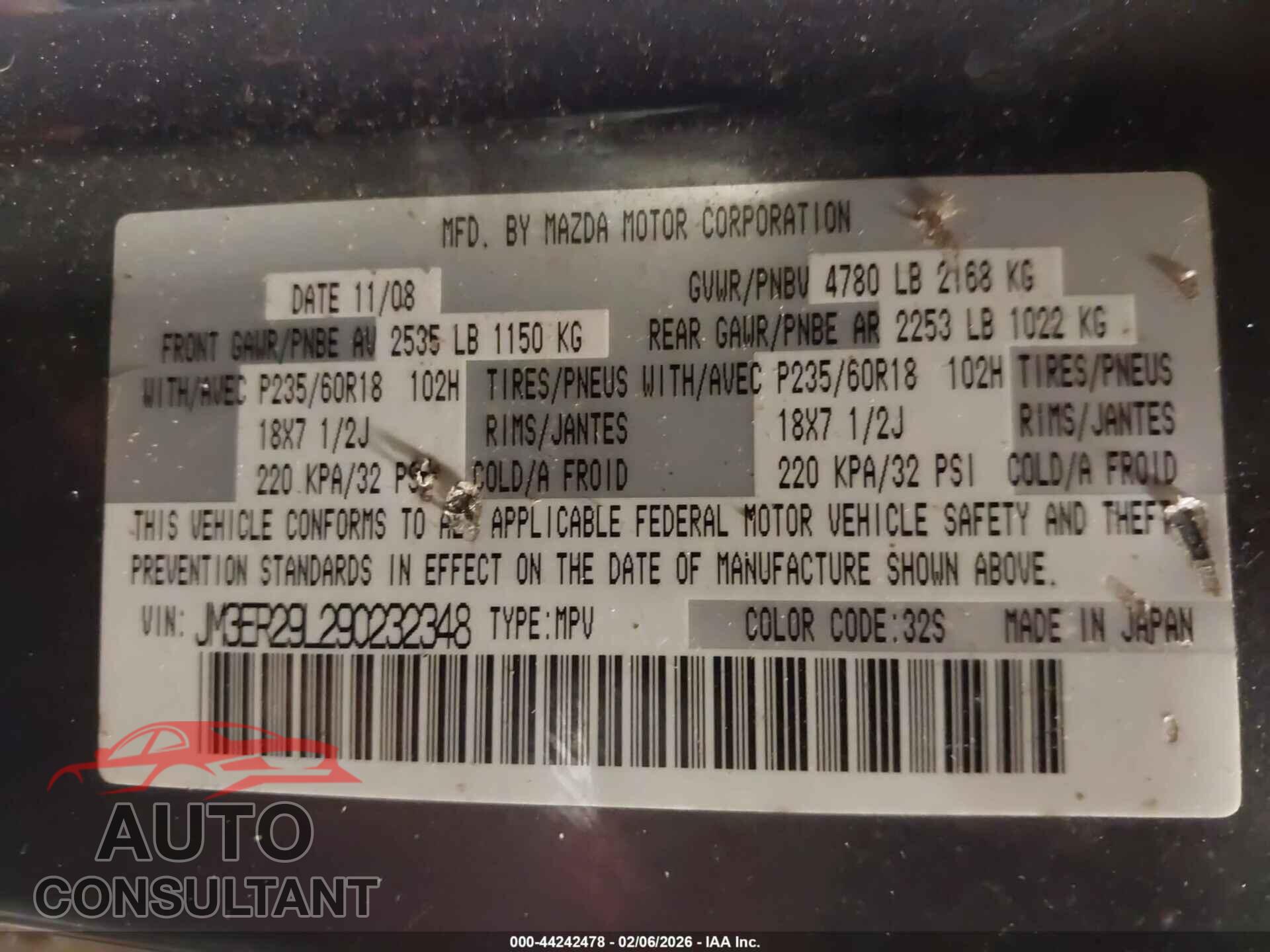 MAZDA CX-7 2009 - JM3ER29L290232348