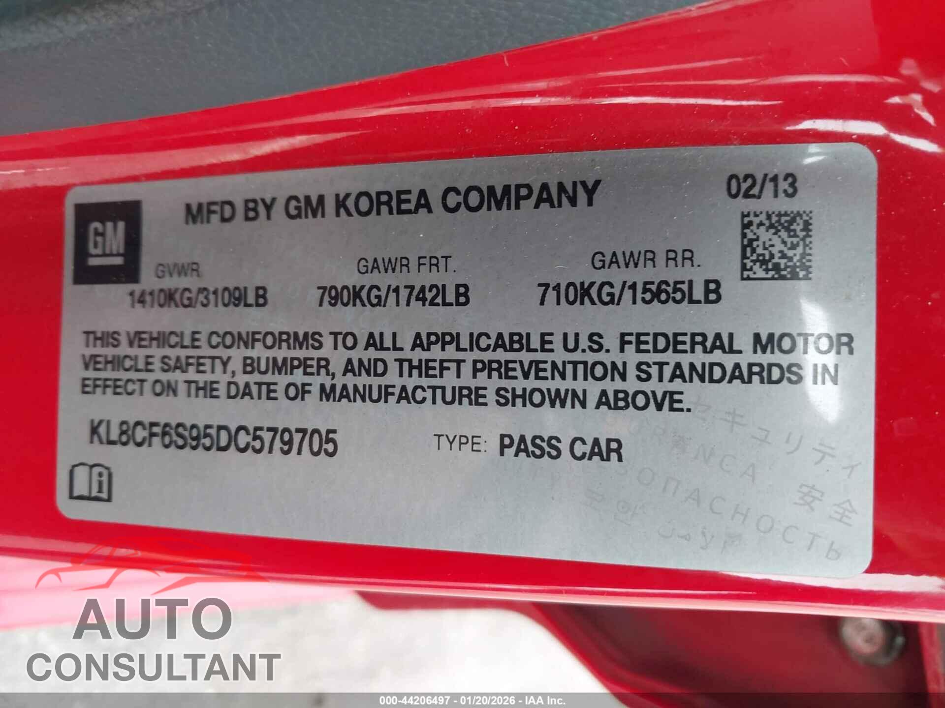 CHEVROLET SPARK 2013 - KL8CF6S95DC579705