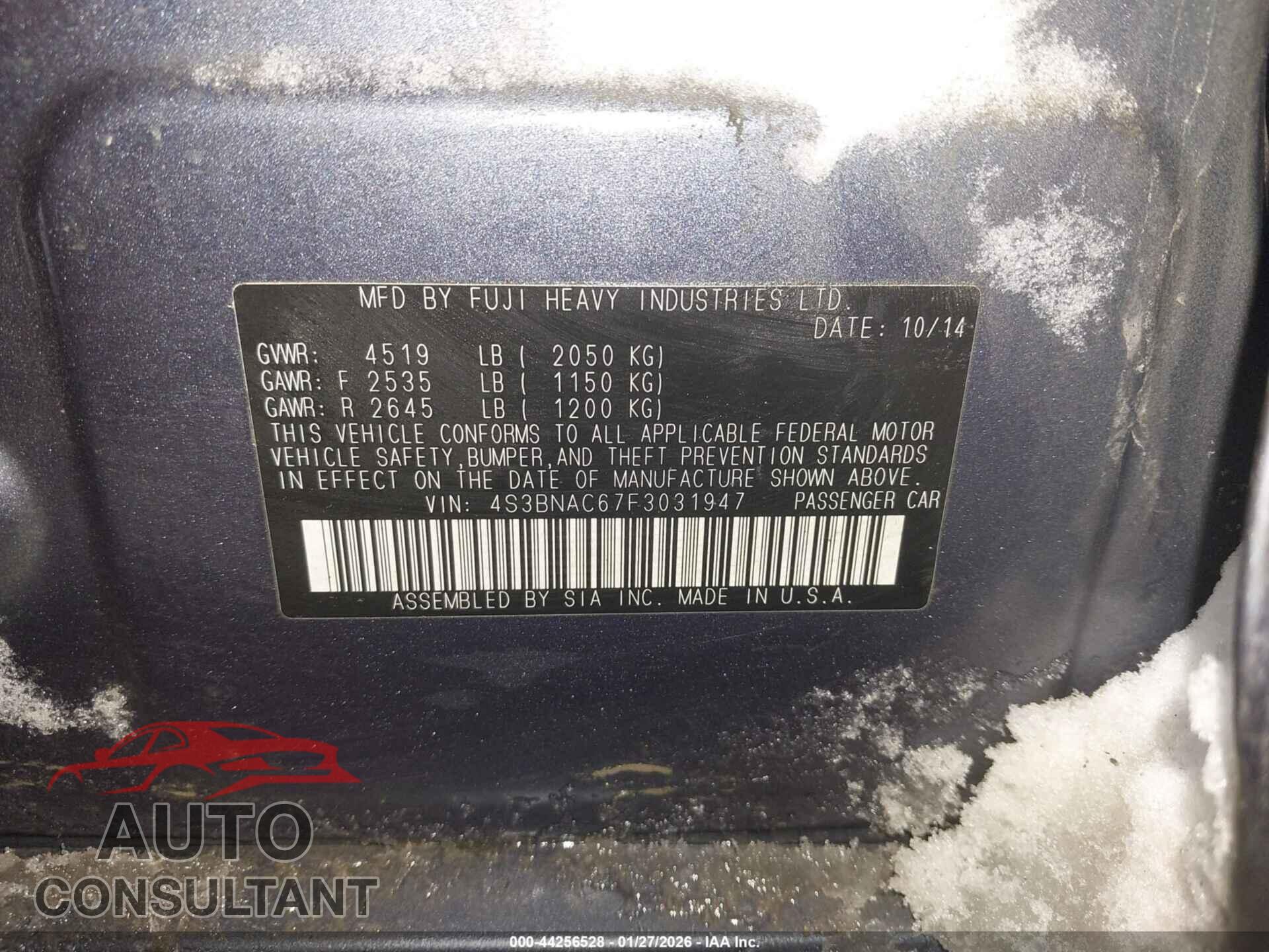 SUBARU LEGACY 2015 - 4S3BNAC67F3031947