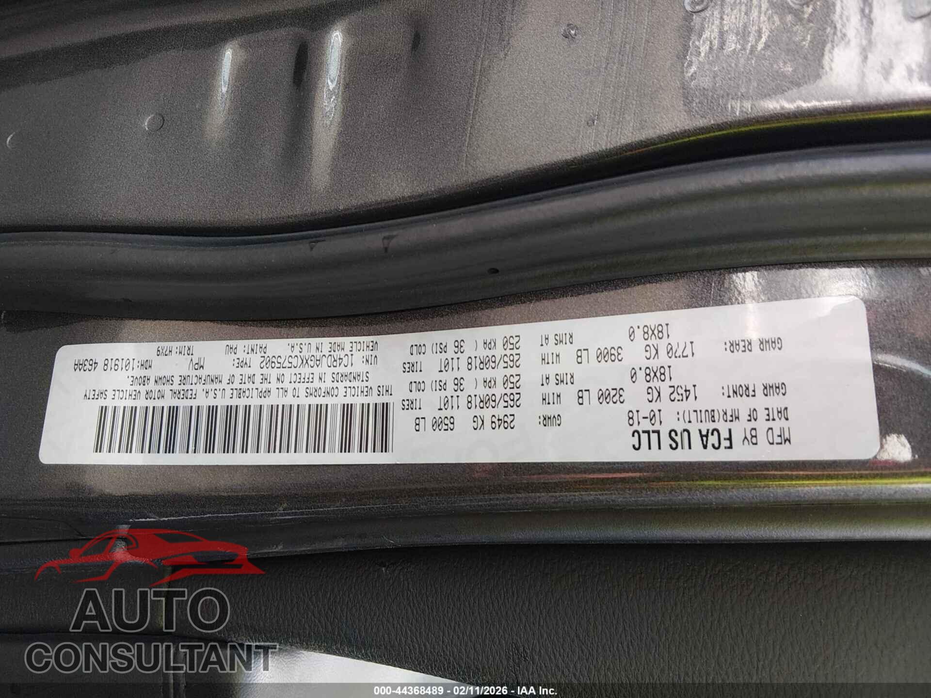 DODGE DURANGO 2019 - 1C4RDJAGXKC575902